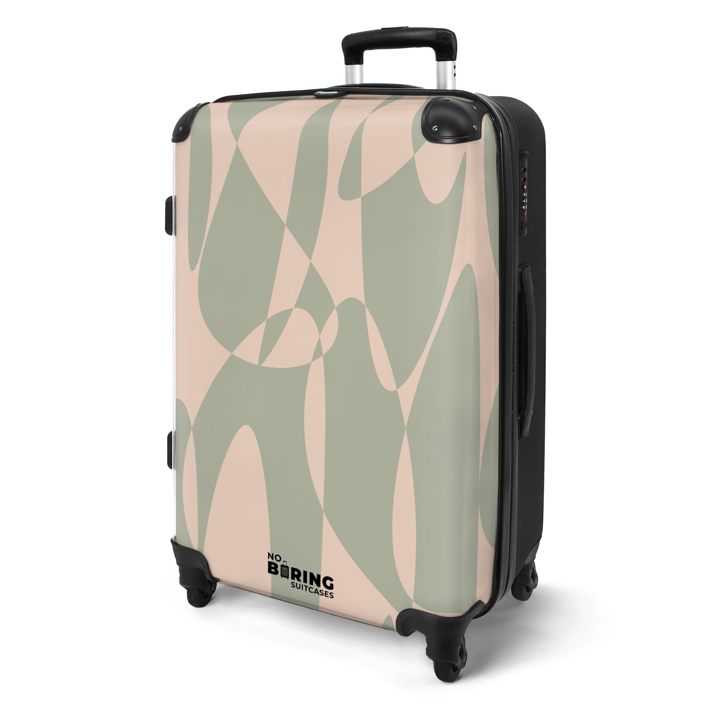 NoBoringSuitcases.com© Hartschalen-Trolley Beige mit grünen abstrakten günstig online kaufen