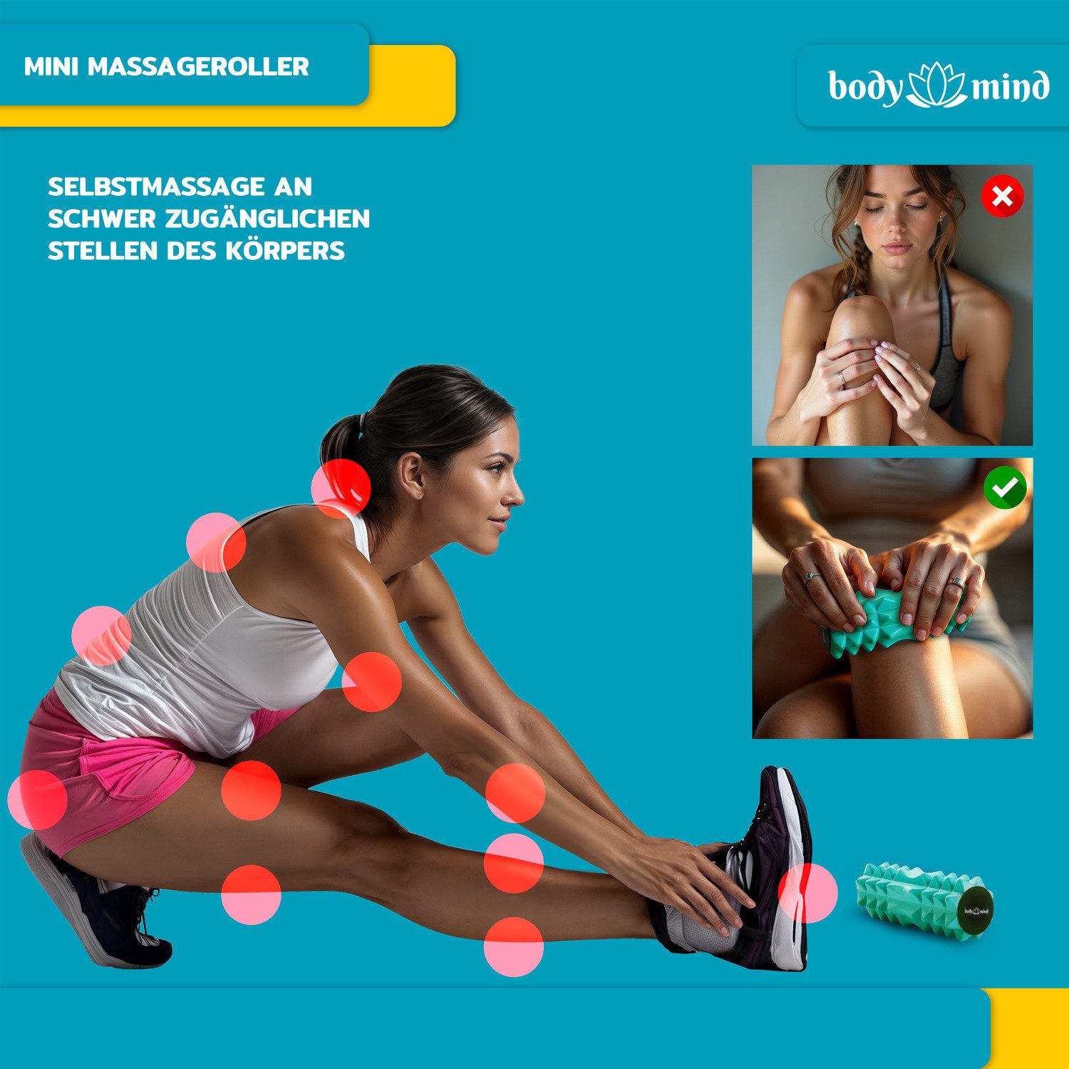 Body & Mind Faszienrolle BODY & MIND Faszienrolle kompakt 15x6 cm für Rücken, Beine & Füße, für gezieltes Faszientraining, Ideal für Füße, Rücken, Beine & weitere Muskelgruppen, 15 x 6 cm