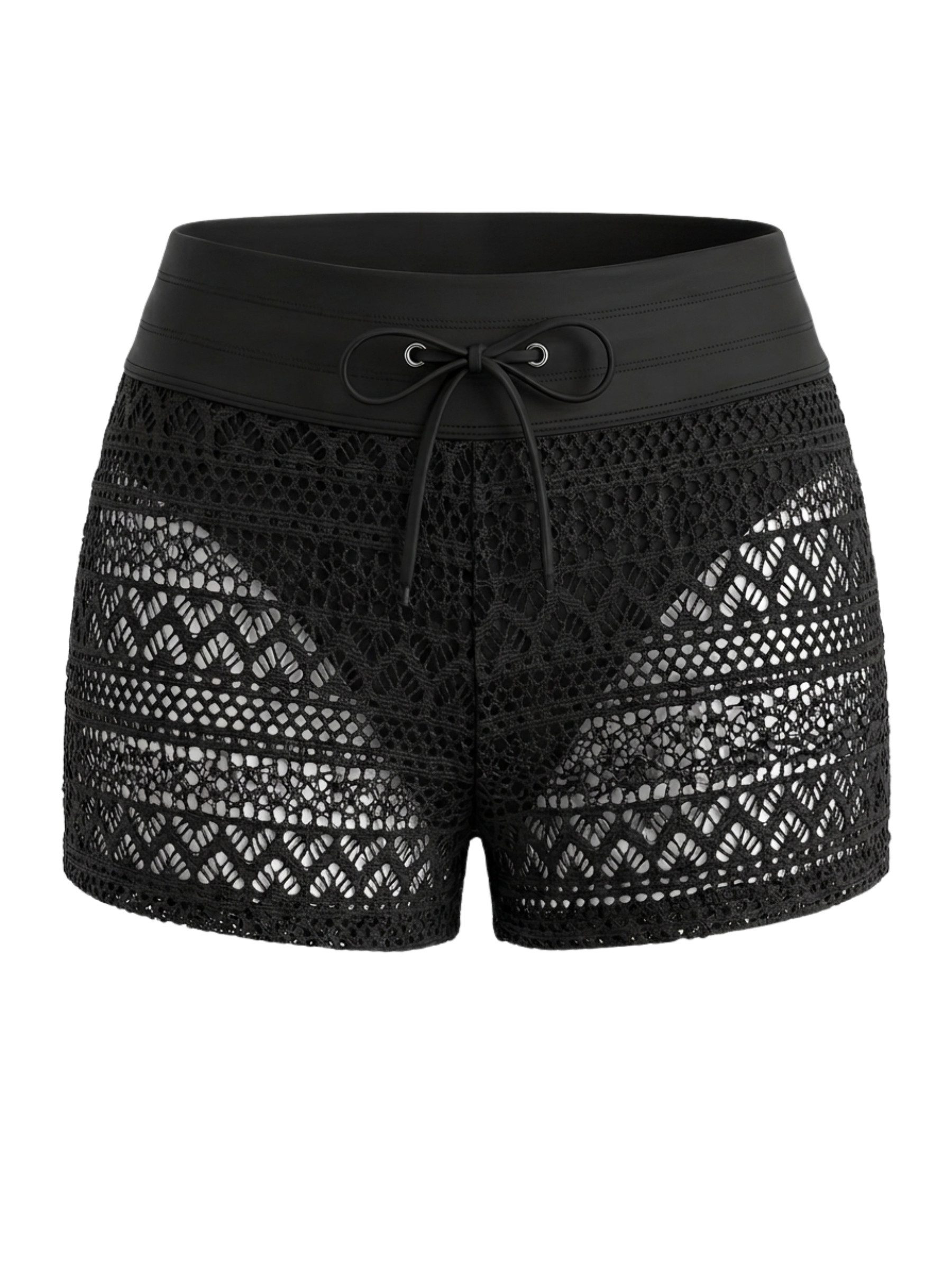 Elegant Love Badehose Damen Badeshorts in Häkeloptik mit Kordelzug, Strandshorts Semi-transparente Bikini Cover-up Hotpants im floralen Lochmuster
