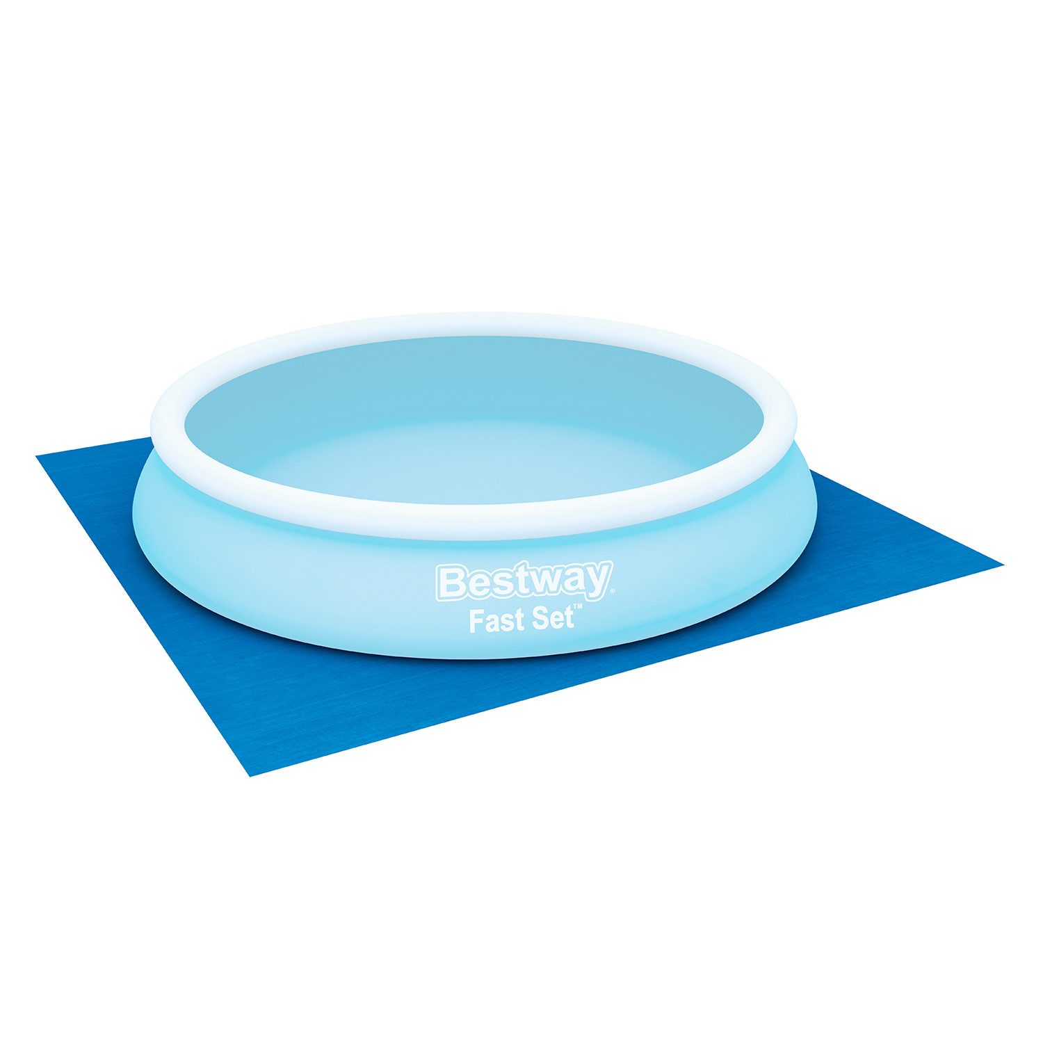 Bestway Bodenschutzplane 396 x 396 cm (Packung, 1-St., für Aufstellpools bis Ø 366 cm), blau, quadratisch