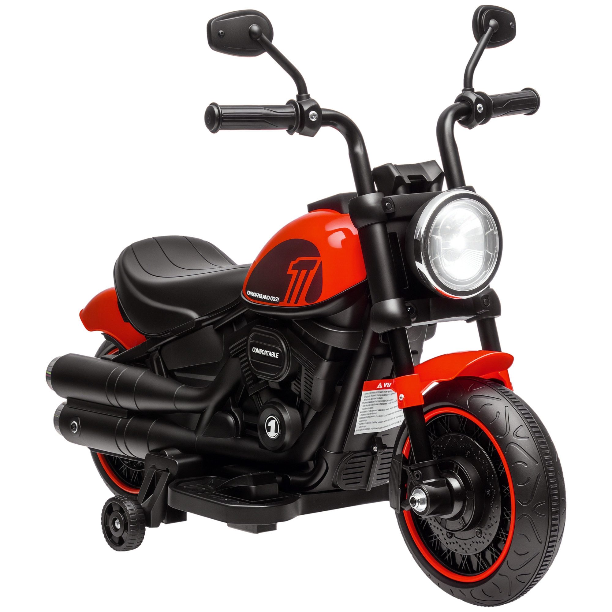 HOMCOM Elektro-Kindermotorrad 18-36 Monate, mit Stützrädern und Scheinwerfer, Belastbarkeit 25 kg, (1-tlg), 3km,h, rot