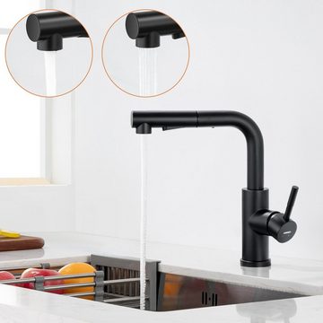 Lonheo Küchenarmatur Küche Wasserhahn Küchenarmatur Spültischarmatur mit Ausziehbar Brause 360° Drehbar,Schwarz