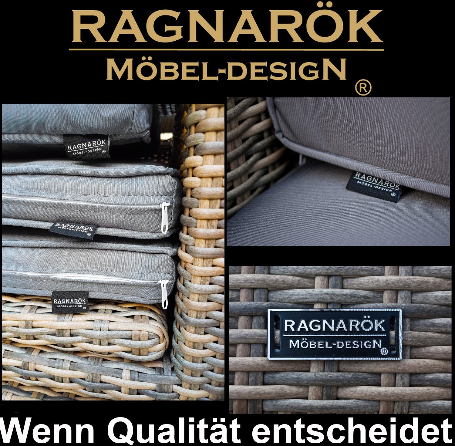 Ragnarök Möbel-Design Garten-Essgruppe Heimdall Esstisch Set 6+4, (Set, Polyrattan, Alu), Würfelsystem