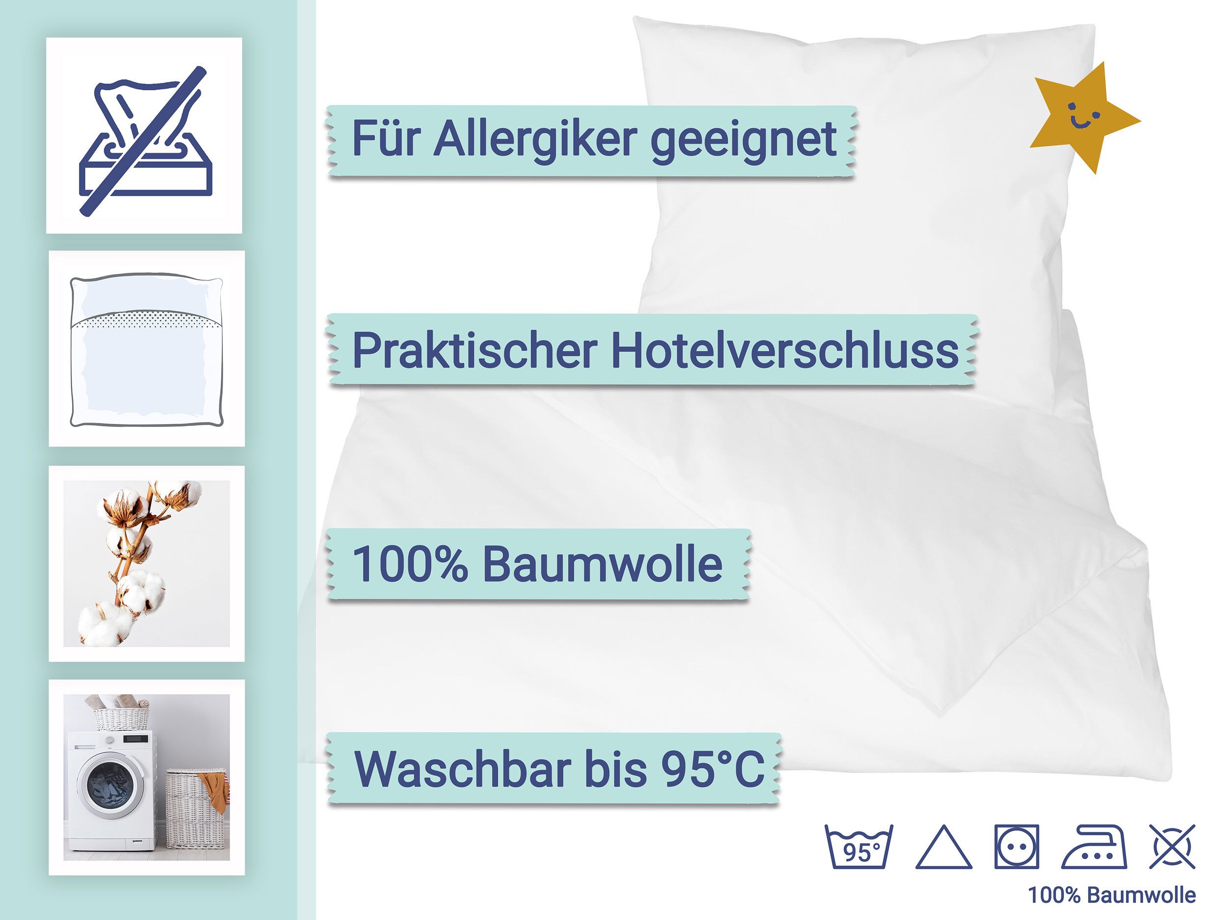 ZOLLNER Kinderbettwäsche, Renforce, 2 teilig, 100% Baumwolle, vom Hotelwäschespezalisten