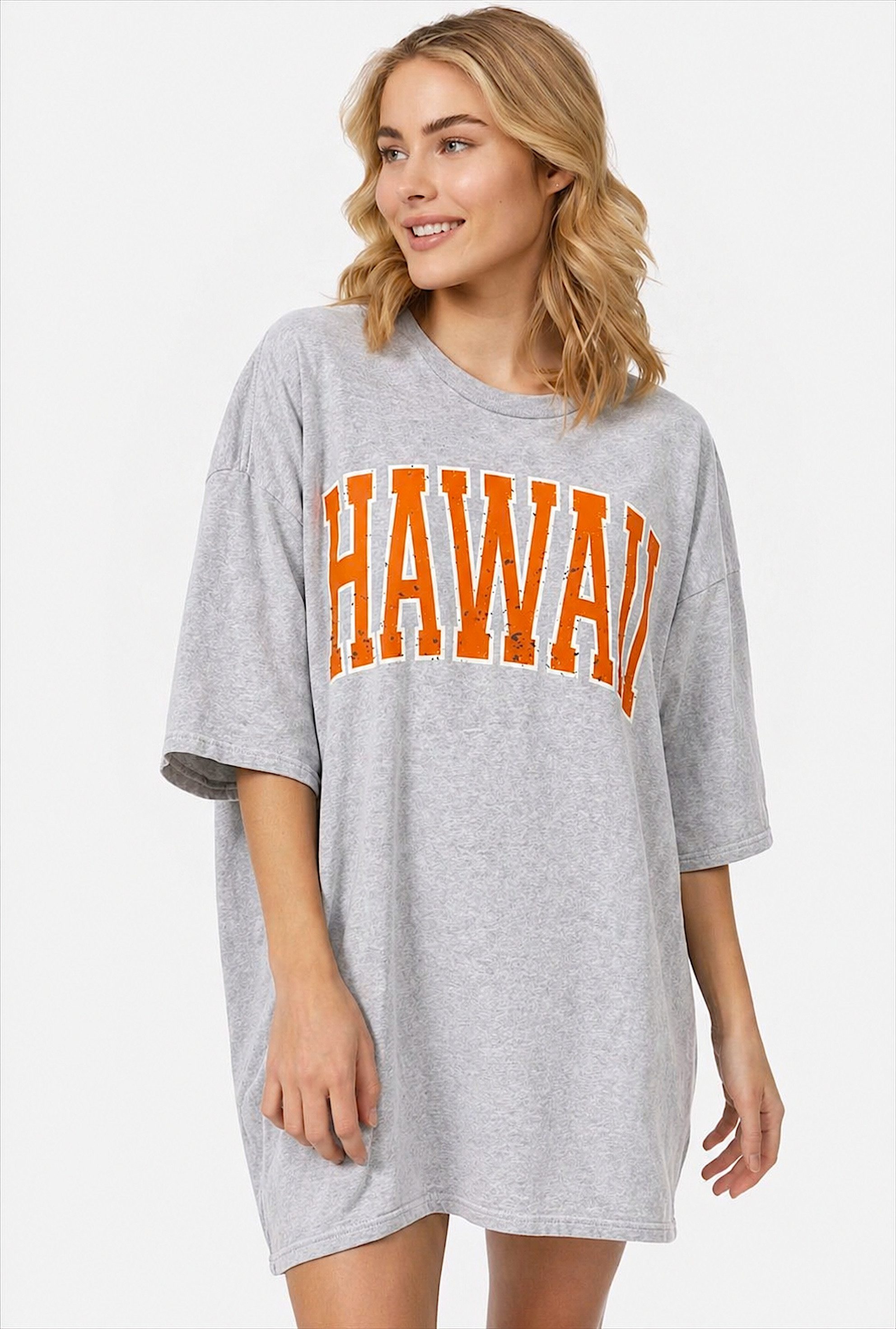 Worldclassca T-Shirt Worldclassca Oversized Print HAWAII T-Shirt Lang Sommer Tee Oberteil Neue Kollektion - Stilvolle und gemütliche Streetwear Mode für Damen