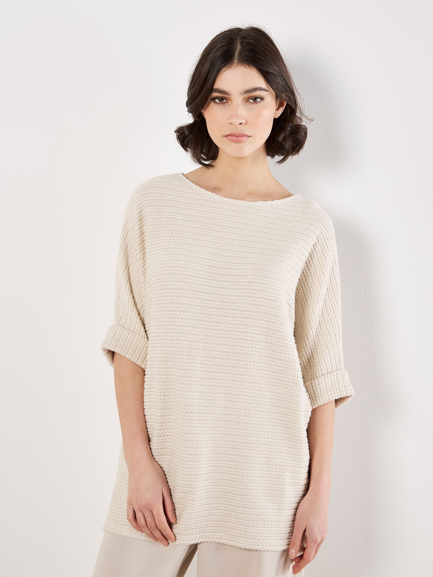 Apricot Fledermausshirt Oversized Top mit Zopfmuster