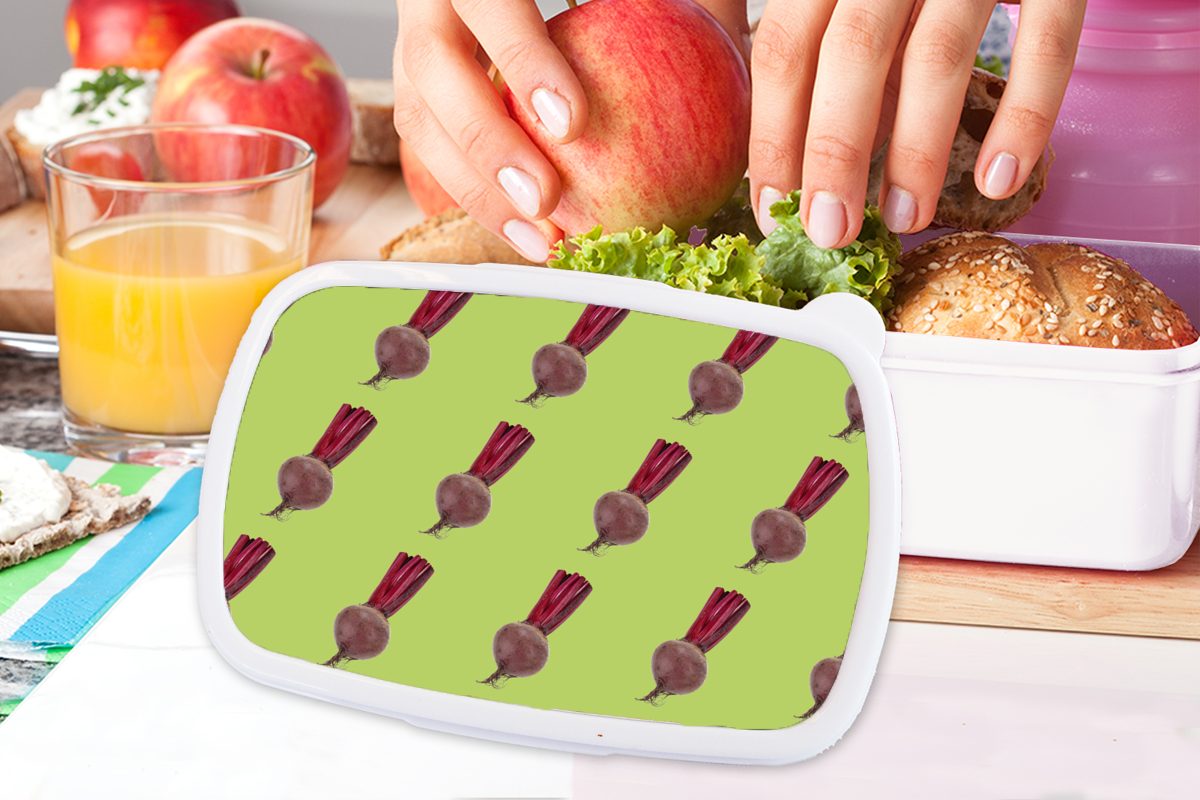 MuchoWow Lunchbox Gemüse - Rote für Bete Kinder - Brotdose, für und Erwachsene, und Jungs Brotbox Kunststoff, Grün, weiß Mädchen (2-tlg)
