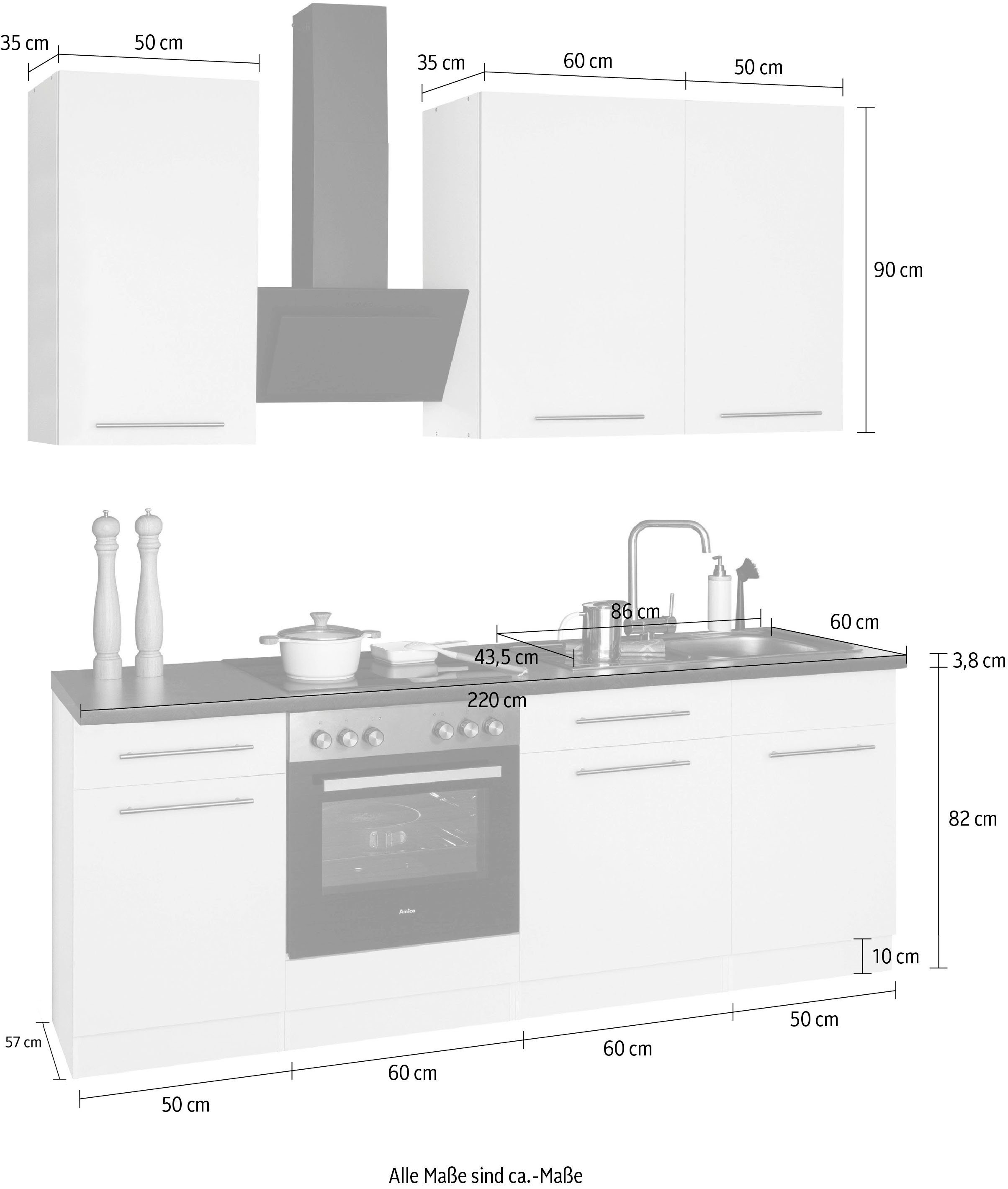 wiho Küchen Küchenzeile Unna, ohne E-Geräte, Breite 220 cm