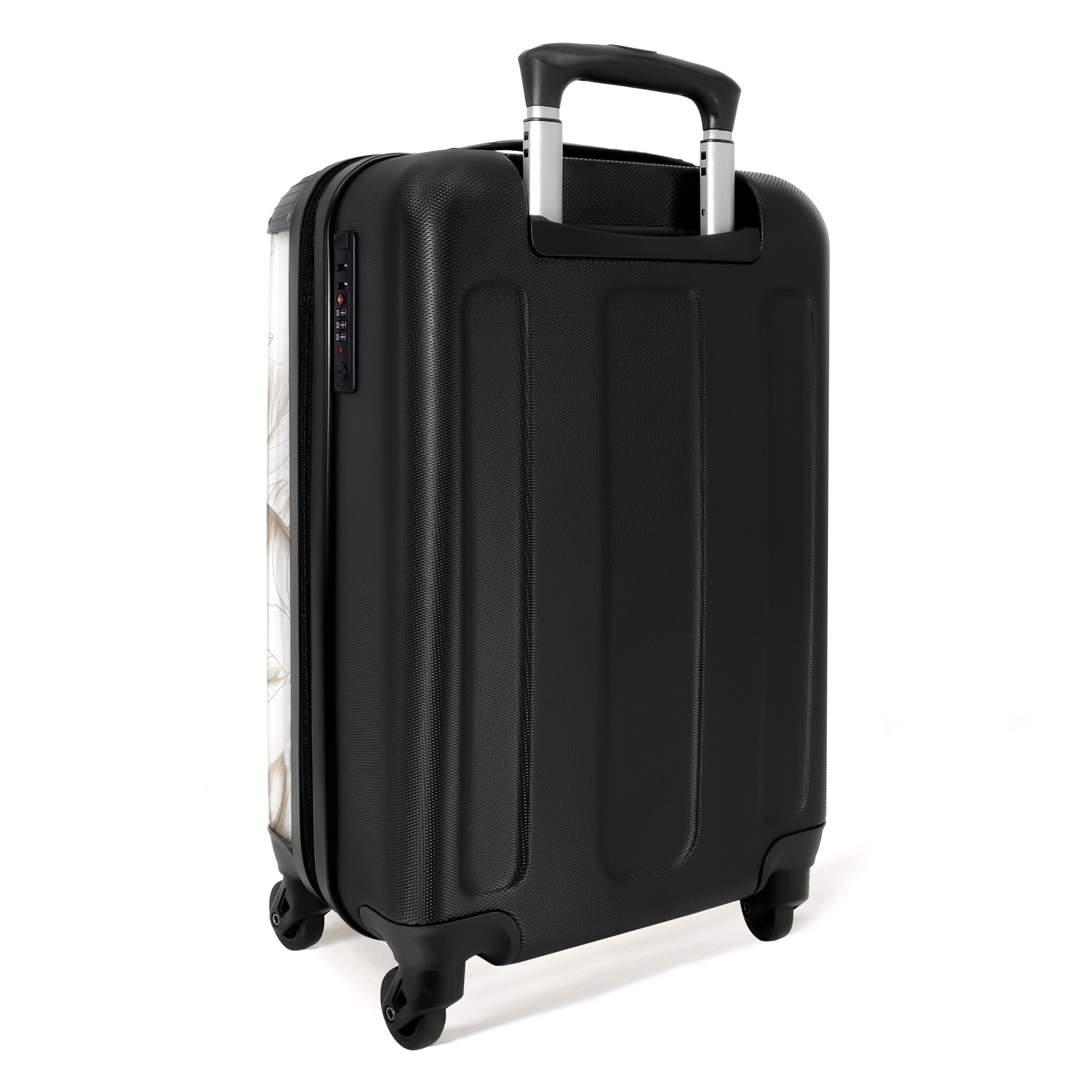 NoBoringSuitcases.com© Hartschalen-Trolley Weiß mit beigen Blumen 55x35x20cm, 4 Rollen, Handgepäck Koffer & Trolleys, Luggage, Reisekoffer Frauen