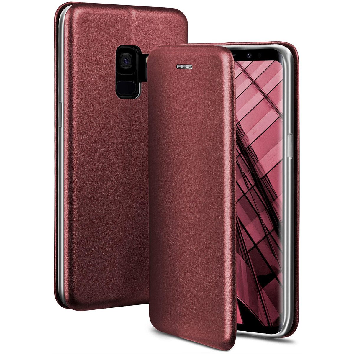 ONEFLOW Handyhülle für Samsung Galaxy S9 Premium Hülle Business Cover Rot 5,8 Zoll, 360 Grad Schutzhülle Flip Case Etui Klapphülle Dünn Leder Handy Tasche