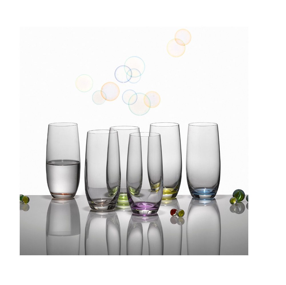 Crystalex Longdrinkglas Longdrinks Rainbow 350 ml 6er Set, 6-tlg., Kristallglas, farbig: gelb, grün, blau, lila, grau, rot, Kristallglas