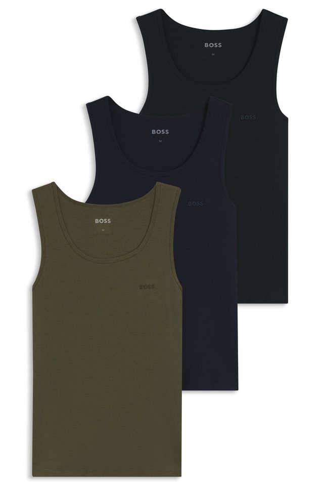 BOSS Tanktop 3P RibClassic BOSS ONE Ton in Ton Stickerei auf der Brust