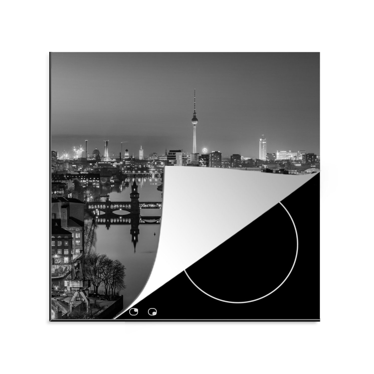 MuchoWow Herdblende-/Abdeckplatte Berlin - Fluss - Stadt, Vinyl, (1 tlg), 78x78 cm, Ceranfeldabdeckung, Arbeitsplatte für küche