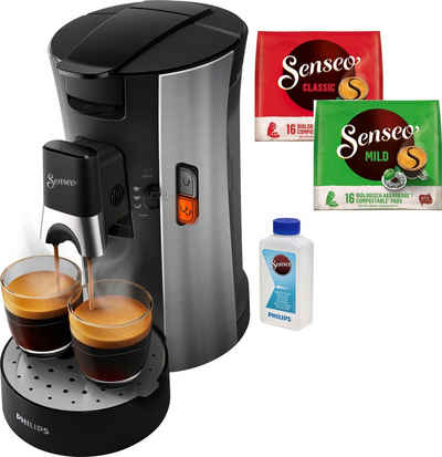 Philips Senseo Kaffeepadmaschine Select CSA250/10, aus 21% recyceltem Plastik, +3 Kaffeespezialitäten, Memo-Funktion, inkl. Gratis-Zugaben im Wert von € 14,- UVP
