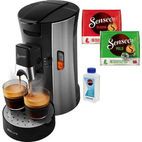 Philips Senseo Kaffeepadmaschine Select CSA250/10, aus 21% recyceltem Plastik, +3 Kaffeespezialitäten, Memo-Funktion, inkl. Gratis-Zugaben im Wert von € 14,- UVP