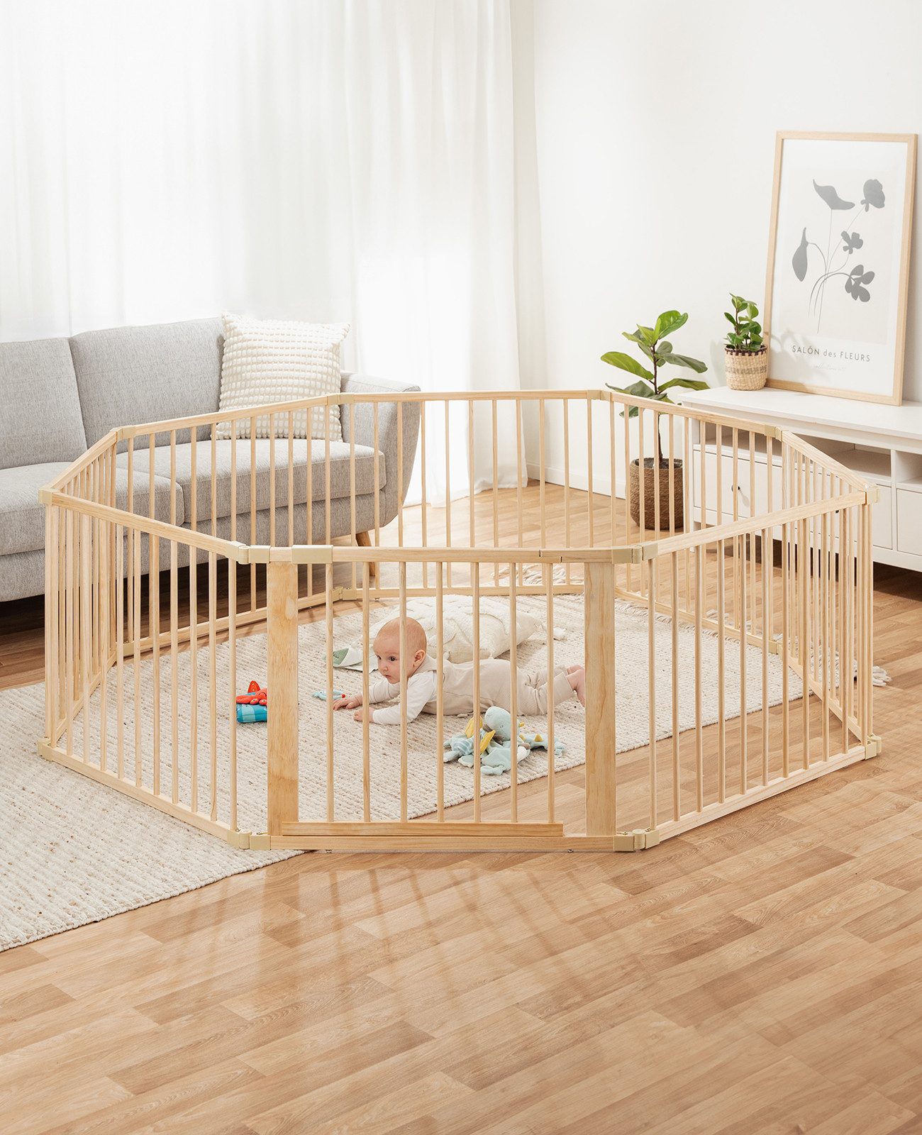 dibea Laufgitter Baby-Laufstall, Holz-Laufgitter (8-tlg), mit Tür, Höhe 68 günstig online kaufen