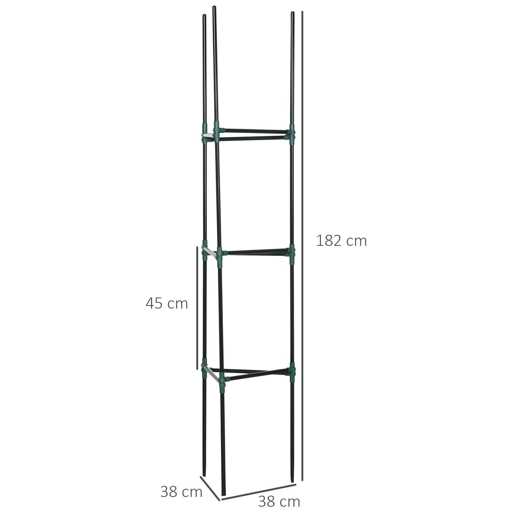 Outsunny Rankhilfe 3er-Set, Pflanzengitter, modulares Design, für Außen und Innen Ranksäule, 3 St., Tomatenkäfig, für Garten, Balkon, Dunkelgrün