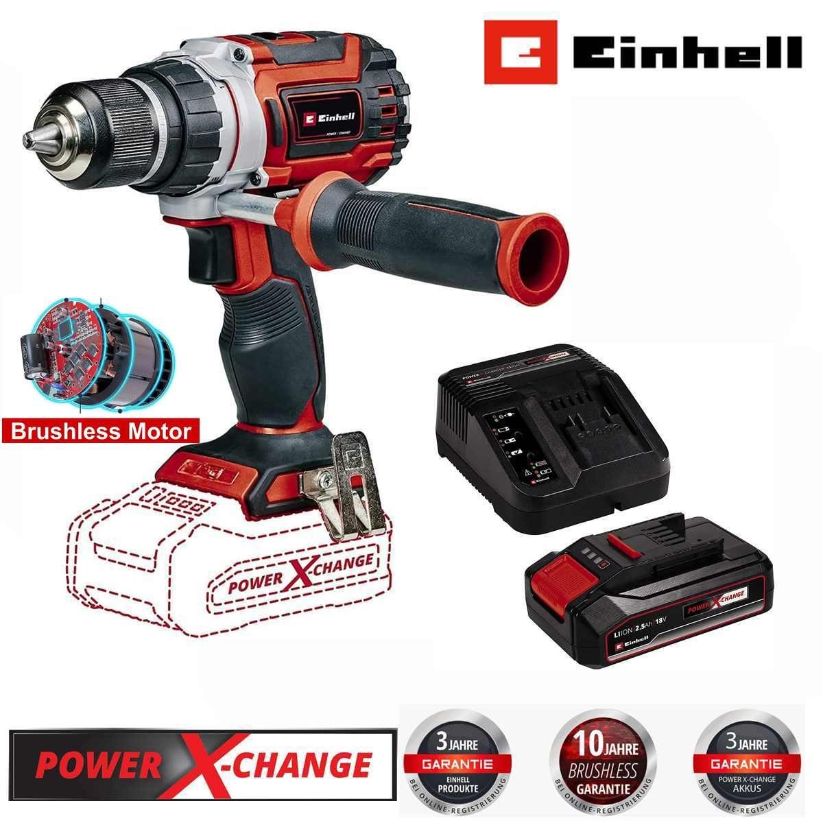 Einhell Akku-Bohrhammer Bohrschrauber TP-CD 18/60 Li BL - 18V Brushless Motor 2.5 Ah Ladegerät