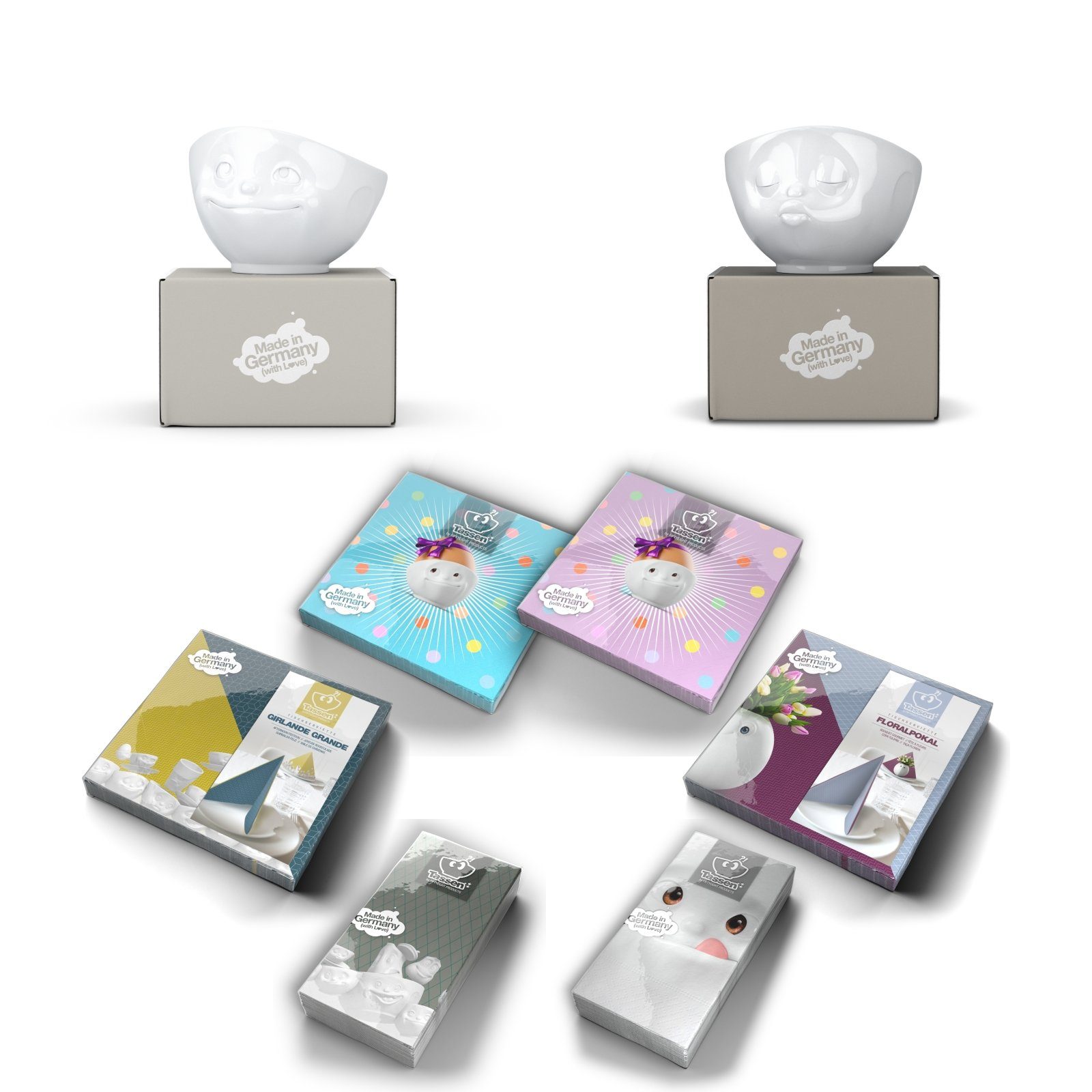 FIFTYEIGHT PRODUCTS Müslischale Schalen-Set 2-tlg. je 500 ml + Servietten, Hartporzellan Hotelqualität, Spülmaschinenfest und mikrowellengeeignet, (1-tlg)