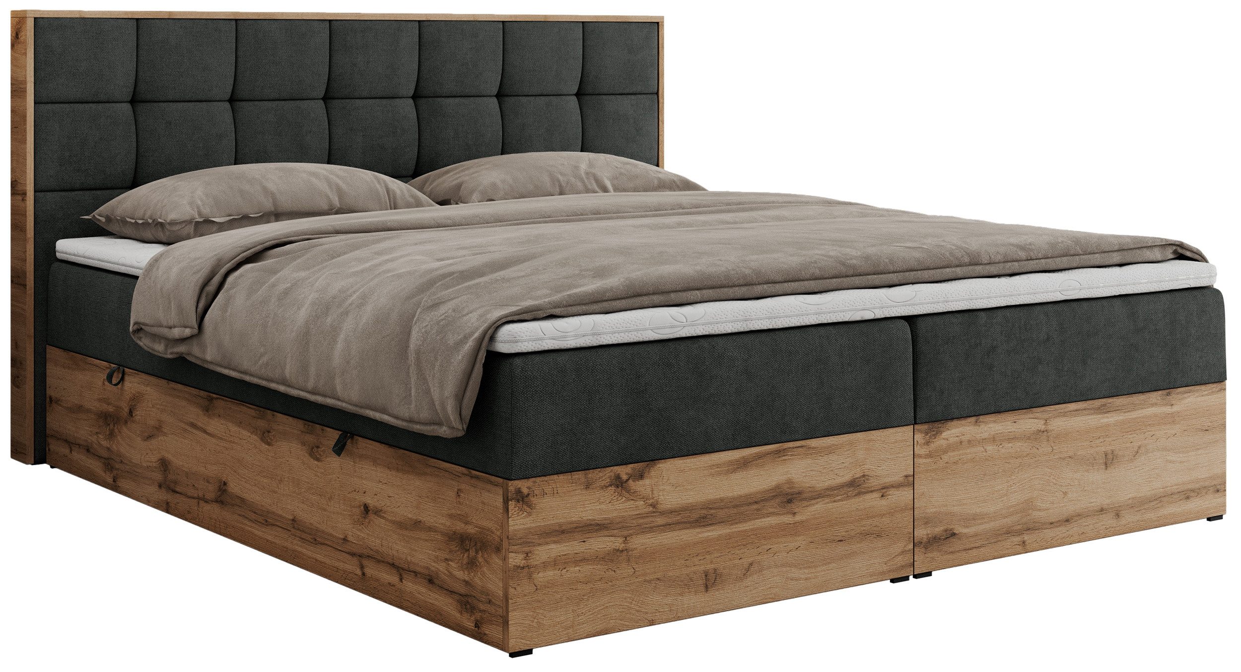 MKS MÖBEL Boxspringbett ALBERO 1 (Set, Packung, Topper T25/Visco, Stauraum, Matratzen, Bettkästen, T30-Schaum), Doppelbett, Multipocket-Matratzen, Möbelplatten, Praktisch
