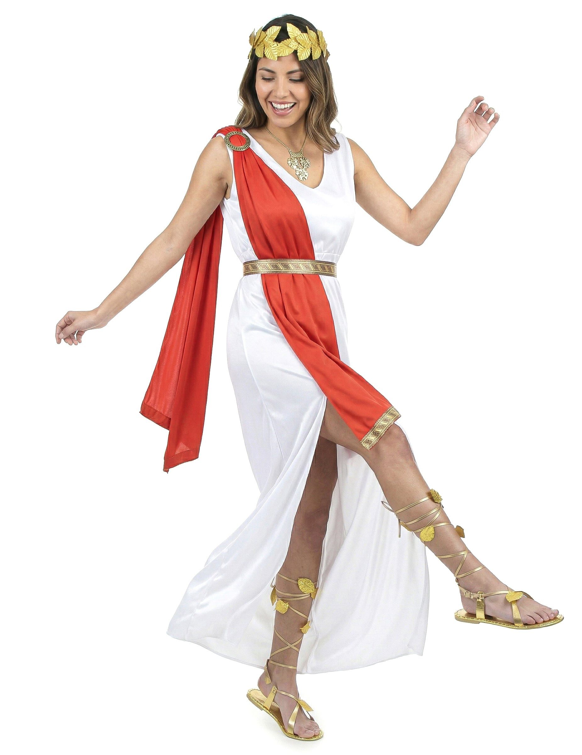 JADEO Kostüm Elegante Göttin-Damenkostüm Antike weiss-rot-gold