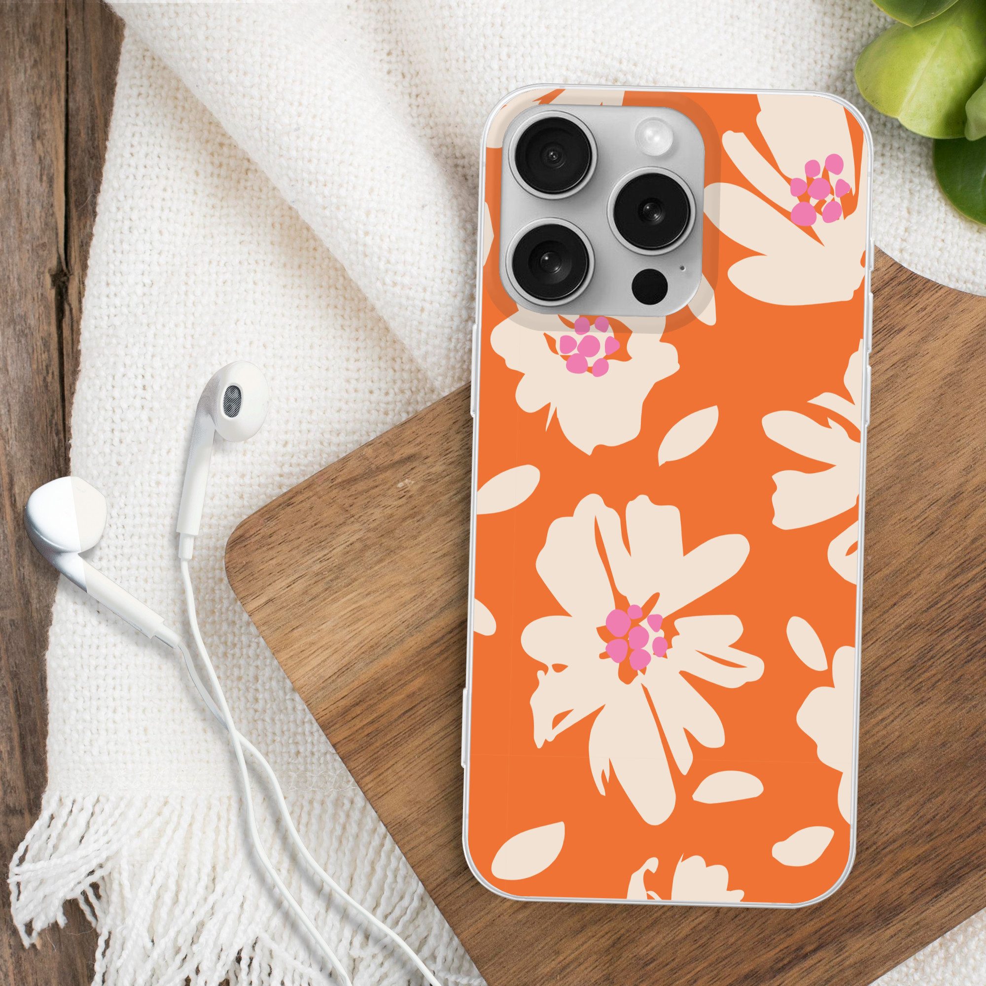 MuchoWow Handyhülle für Apple iPhone 16 Pro Blumen - Orange - Beige - Rosa - Abstrakt, Smartphone-Bumper, Print, Handy Schutzhülle Dünn
