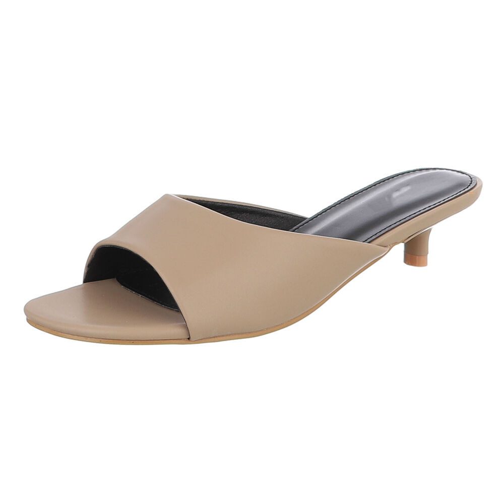 Ital-Design Damen Mules mit Blockabsatz und offener Spitze Pantolette (91849325) Pfennig-/Stilettoabsatz Pantoletten in Hellbraun