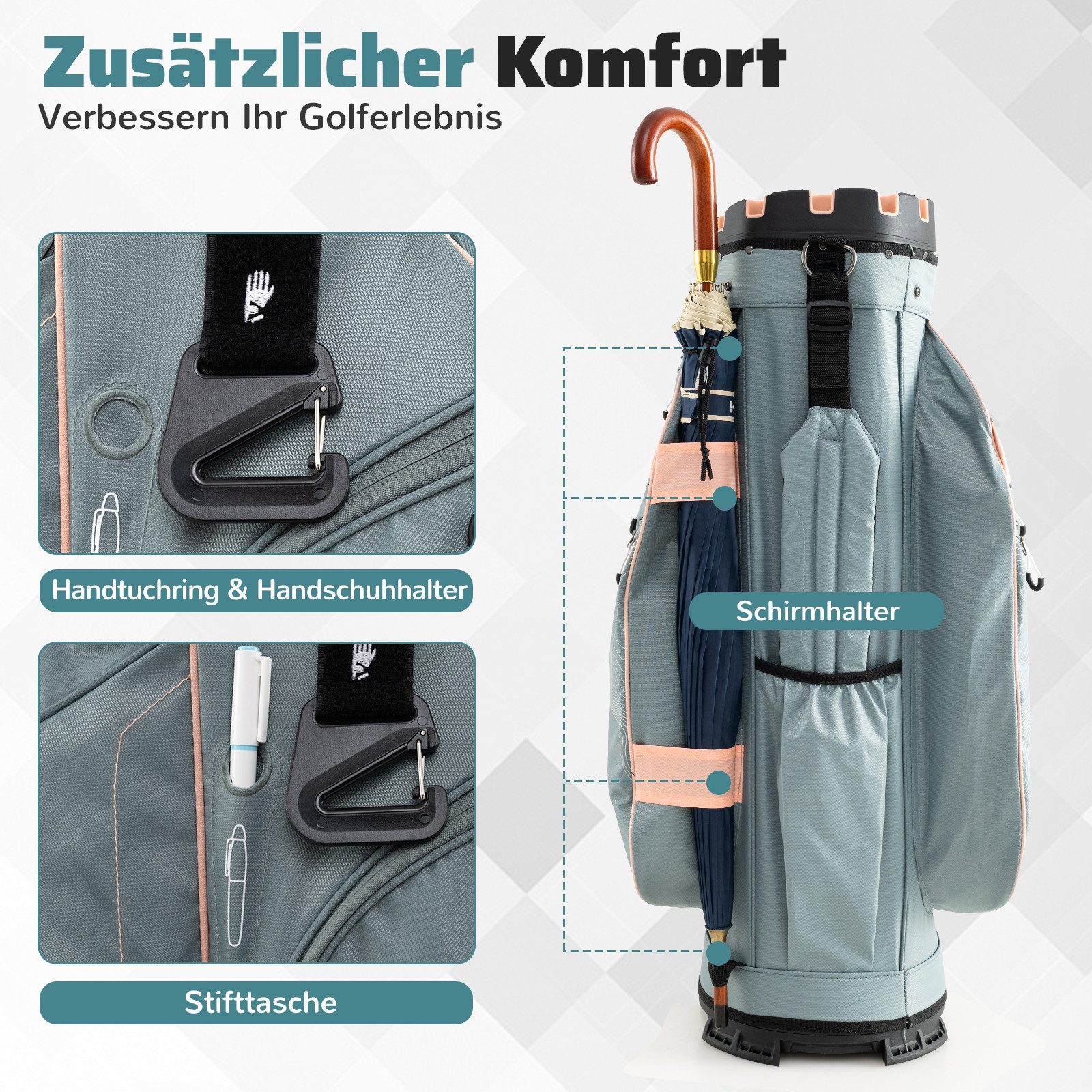 COSTWAY Golfballtasche, Golfreisetasche mit 14-facher Trennwand