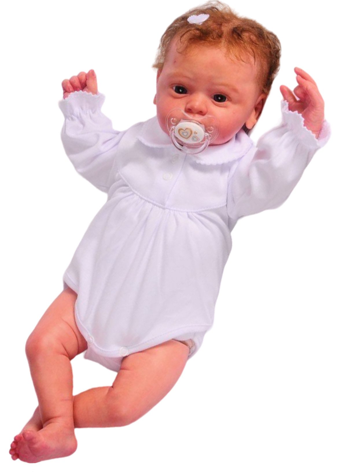 La Bortini Body Body Langarmbody in Weiß festlich aus reiner Baumwolle, 44 50 56 62 68 74 80 86 92 98