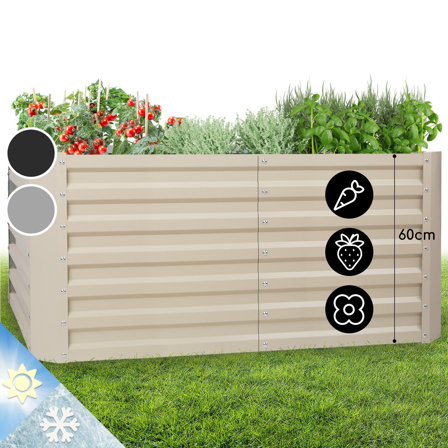 blumfeldt Hochbeet High Grow Straight Hochbeet Metall, Hochbeet Metall Balkon Pflanzkasten Pflanzkübel Blumenkasten