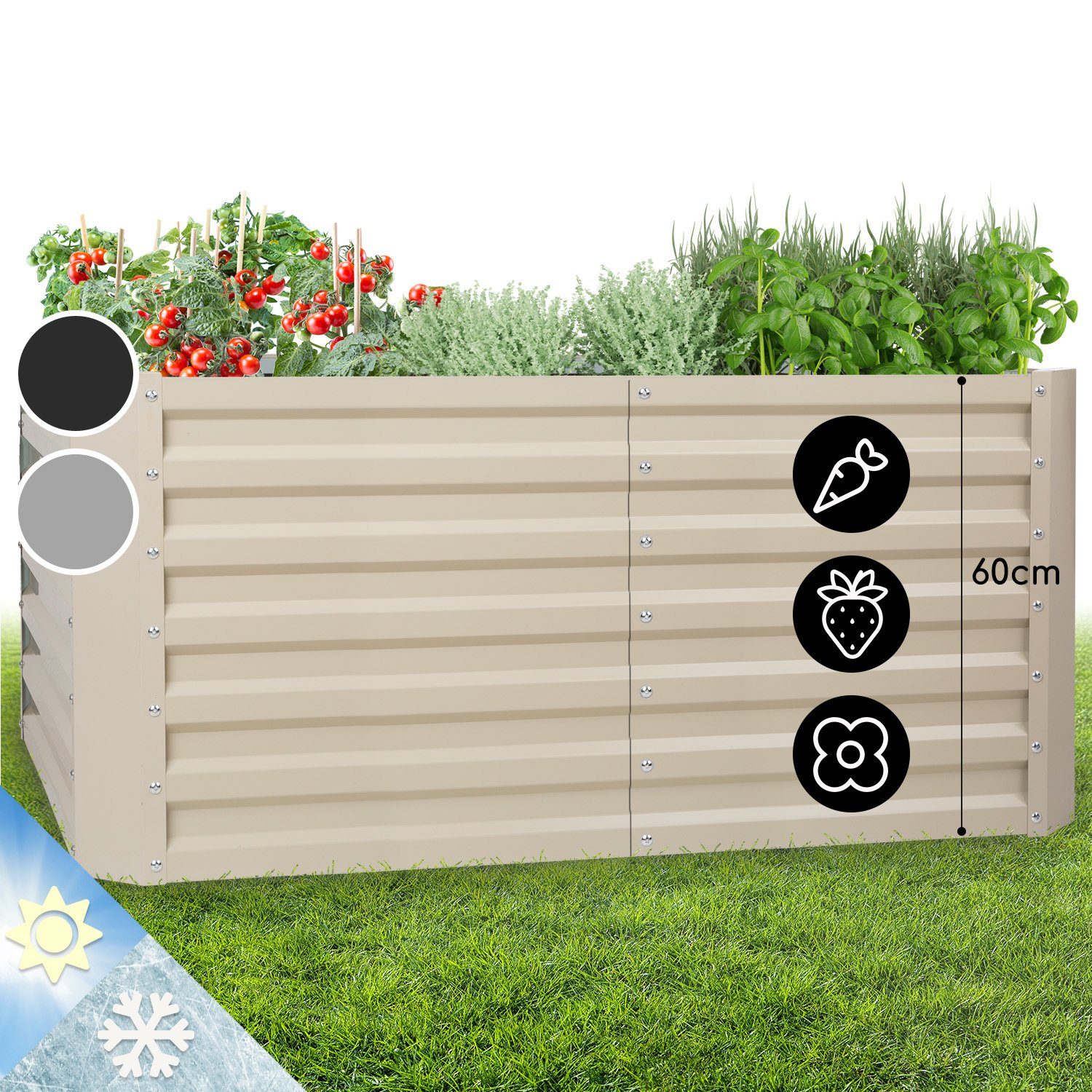 blumfeldt Hochbeet High Grow Straight Hochbeet, Pflanzkübel Outdoor Balkon außen groß Metall Garten