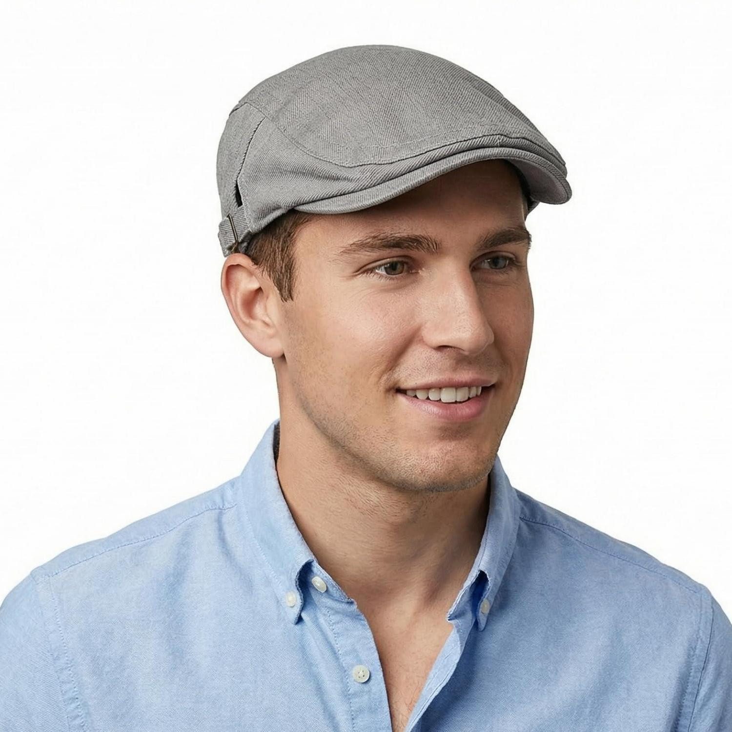LuxusKollektion Schiebermütze Flatcap Schiebermütze Herren Baumwolle Verstellbar Sommer 55-60 Grau
