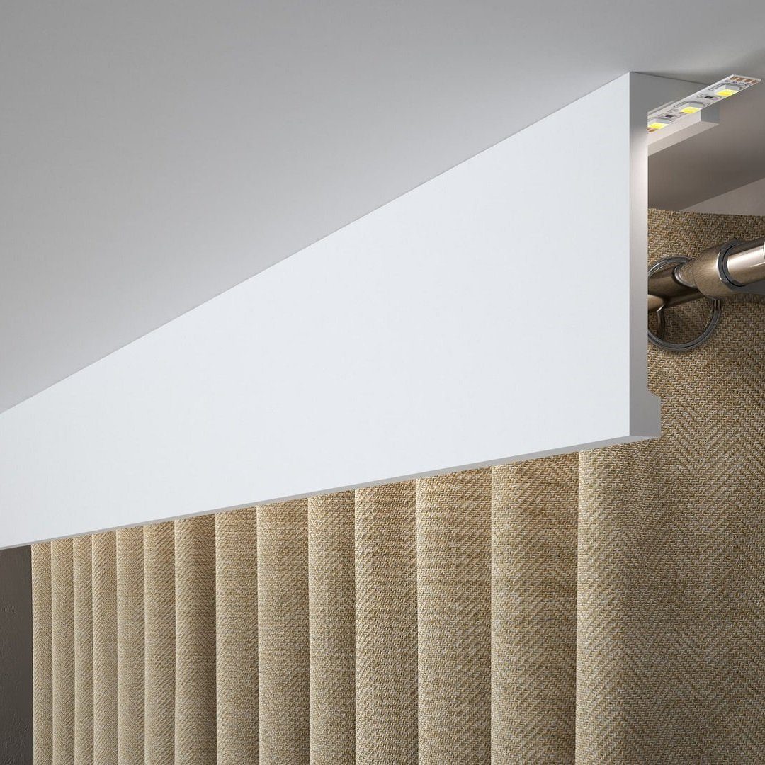 PROVISTON Stuckleiste Polystyrol, 46 x 148 x 2000 mm, Weiß, Vorhangleiste, Kleben, Polystyrol, 1-St.