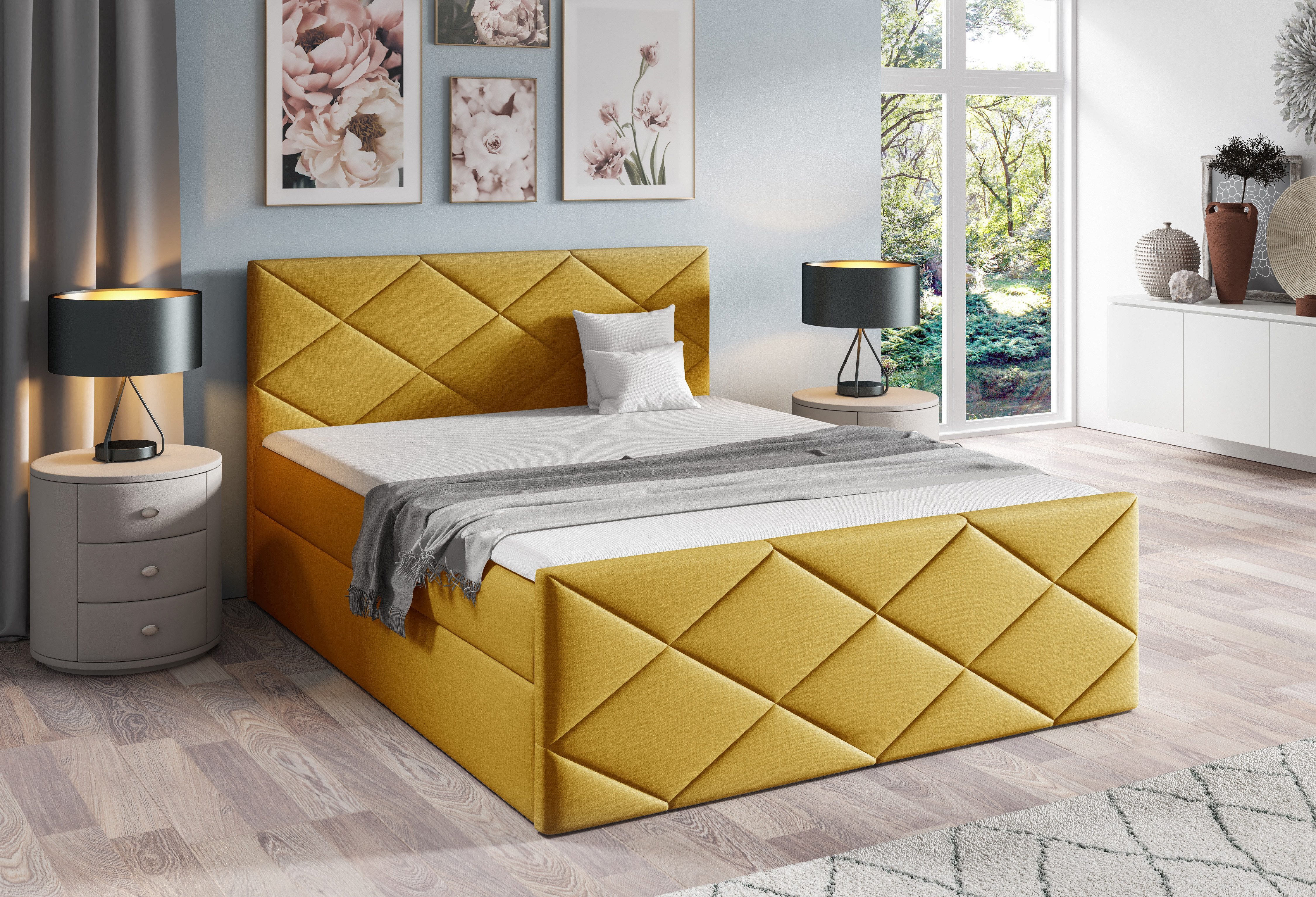 Schlaffabrik Boxspringbett HERKULES (Fancy 48), inkl. Matratze, Topper, Stauraum