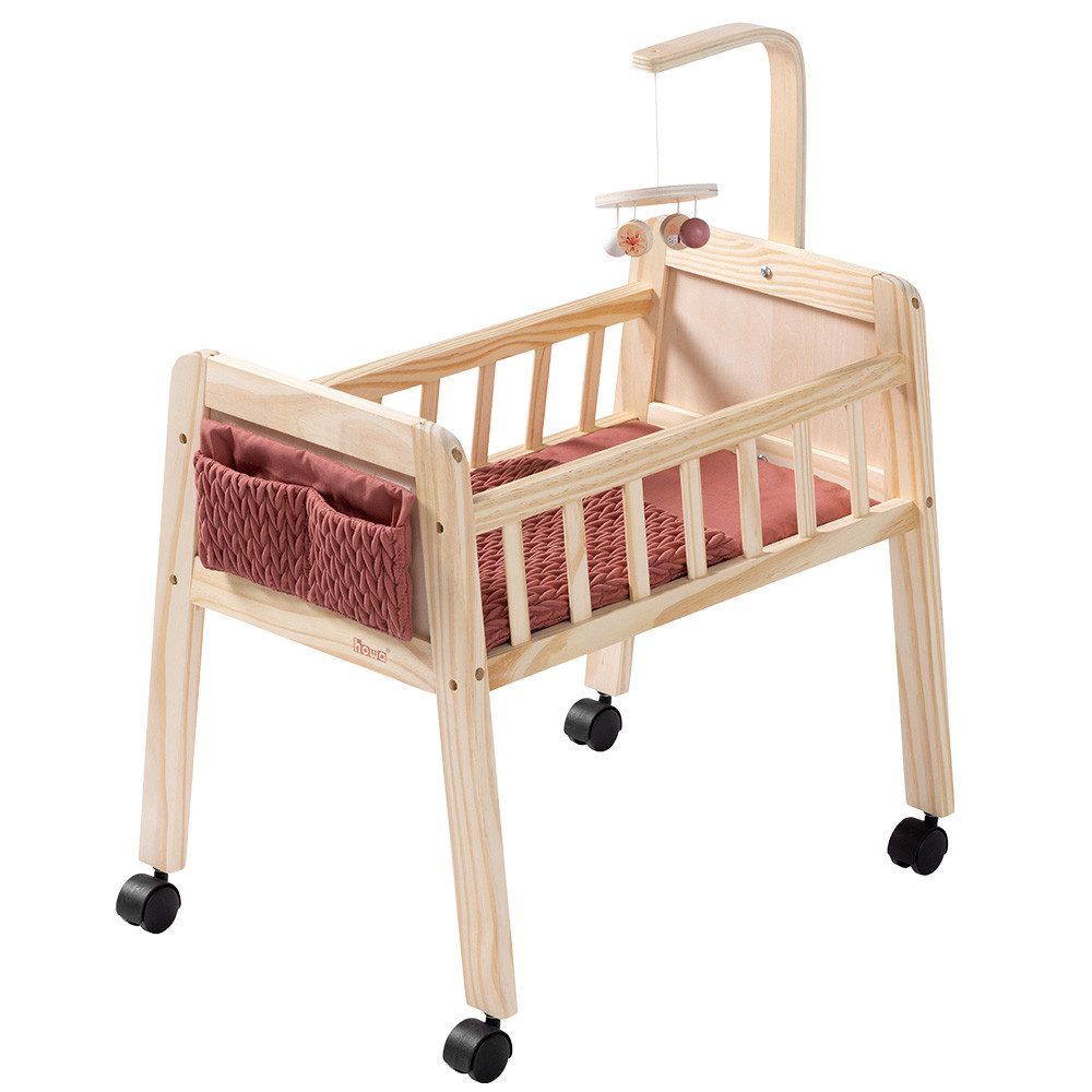 howa Puppenbett grace, Holz mit Rollen, Mobile, Matratze, Decke, Tasche, für Puppen bis 50cm