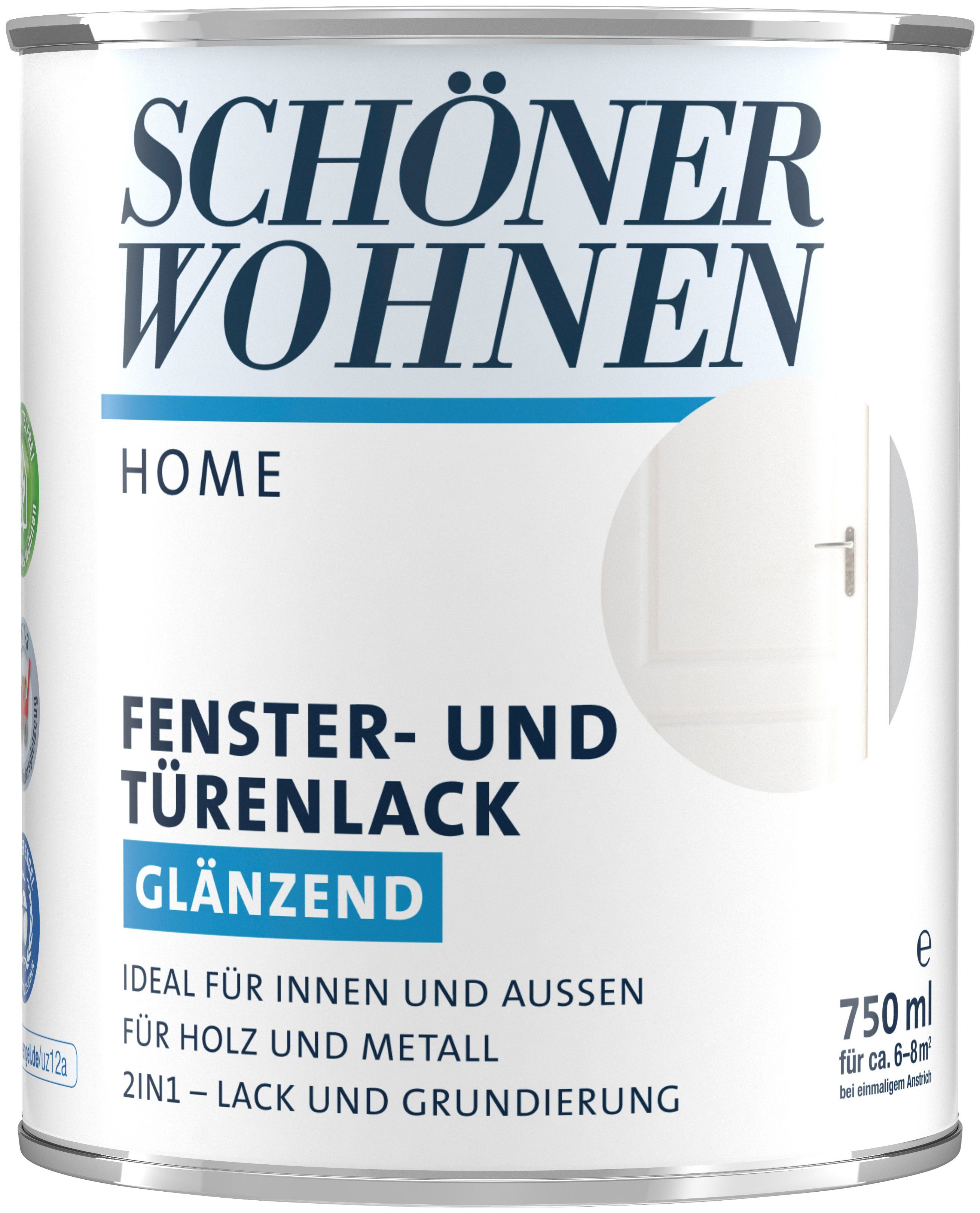 SCHÖNER WOHNEN FARBE Lack Home Fenster- und Türenlack, 750 ml, weiß, glänzend, ideal für innen