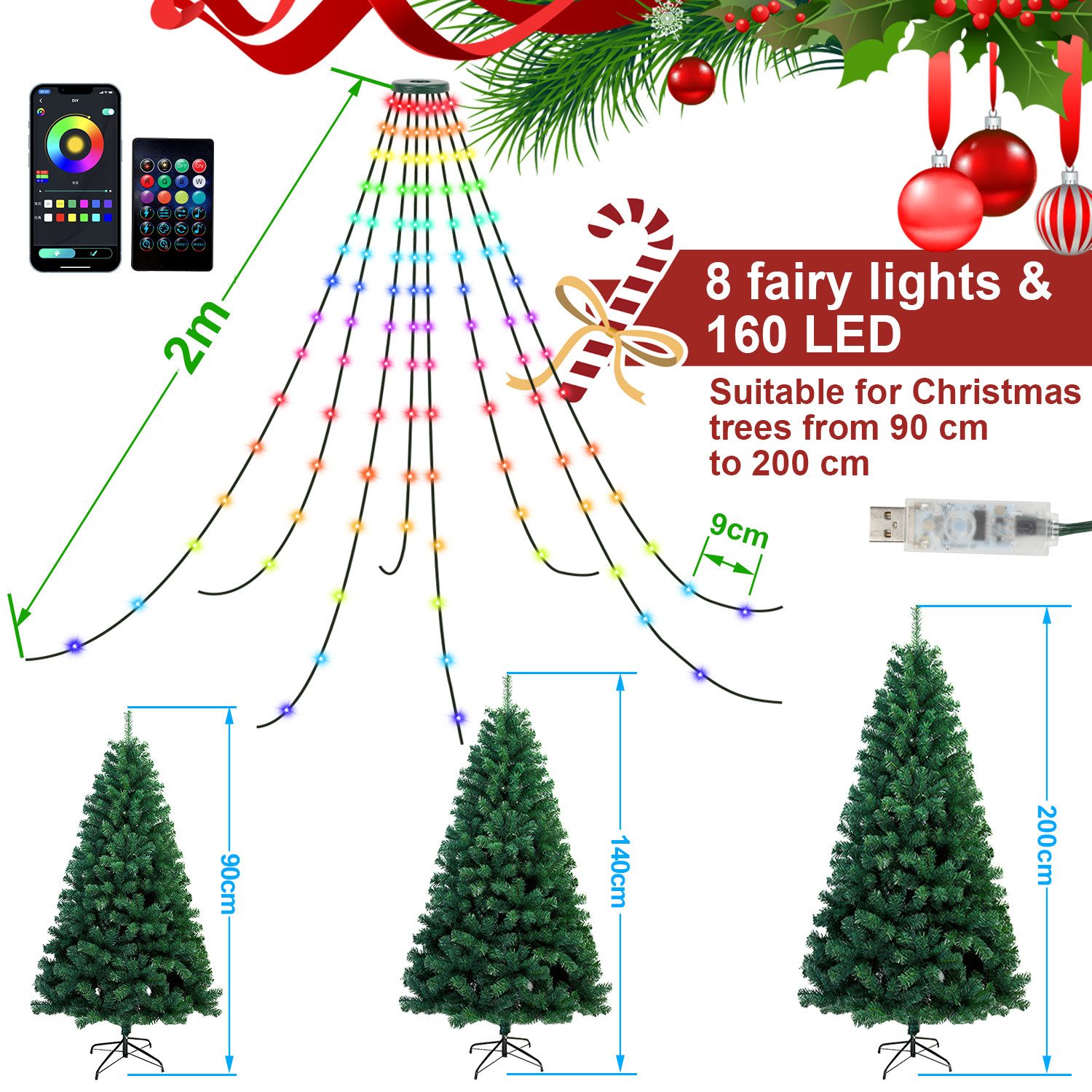 Clanmacy LED-Lichterkette Christbaumbeleuchtung Bäume APP-Kontrolle Christb günstig online kaufen
