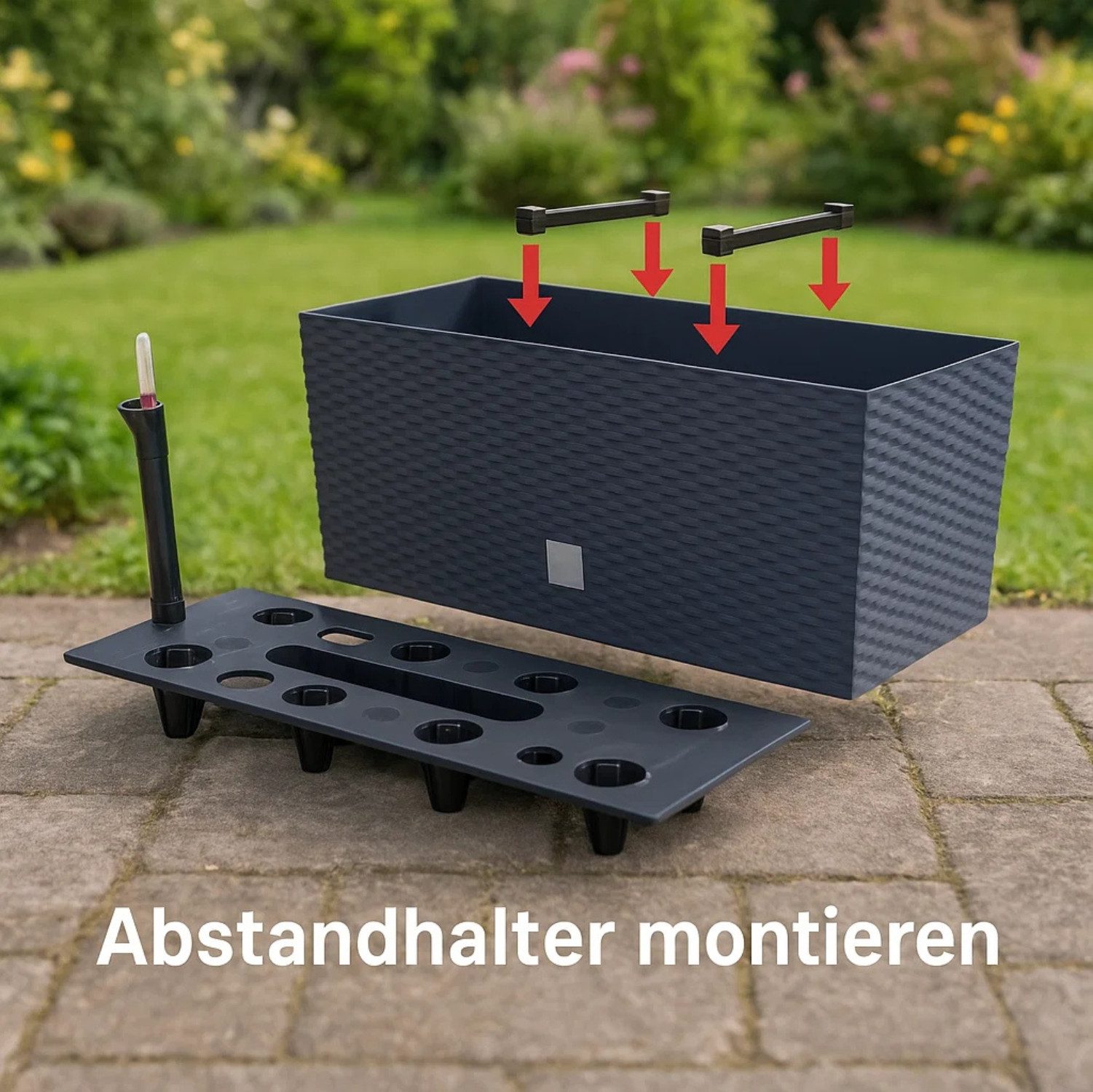 BigDean Blumenkasten 2X Blumenkasten mit Wasserspeicher Rattanoptik anthrazit 51x18x18 (Set, 2 St., Pflanzkästen), Blumenkasten mit Bewässerungssystem, Robust,  – Bild 3 von 5