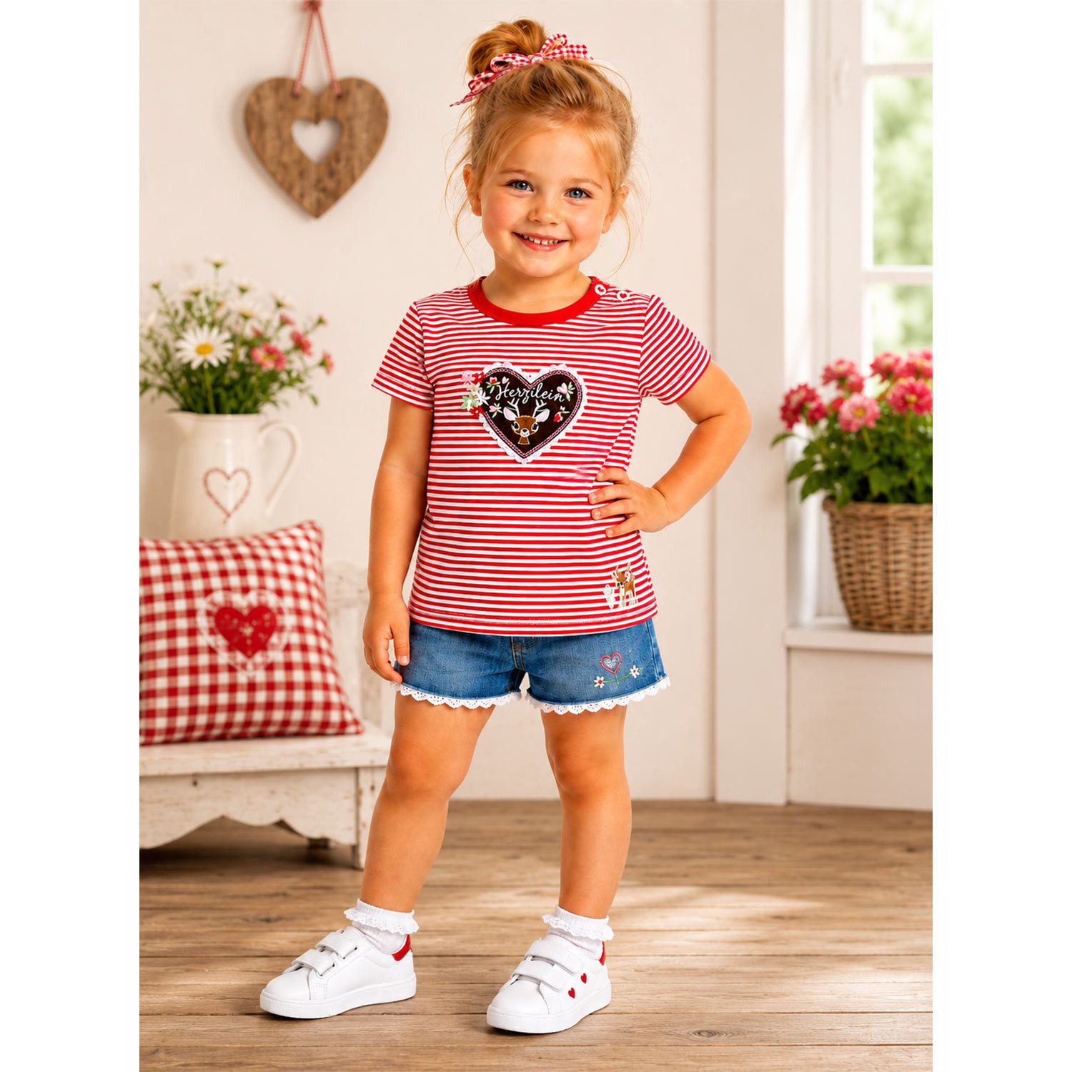 BONDI T-Shirt Mädchen T-Shirt 'Herzilein' 86981, Rot Weiß Gerin