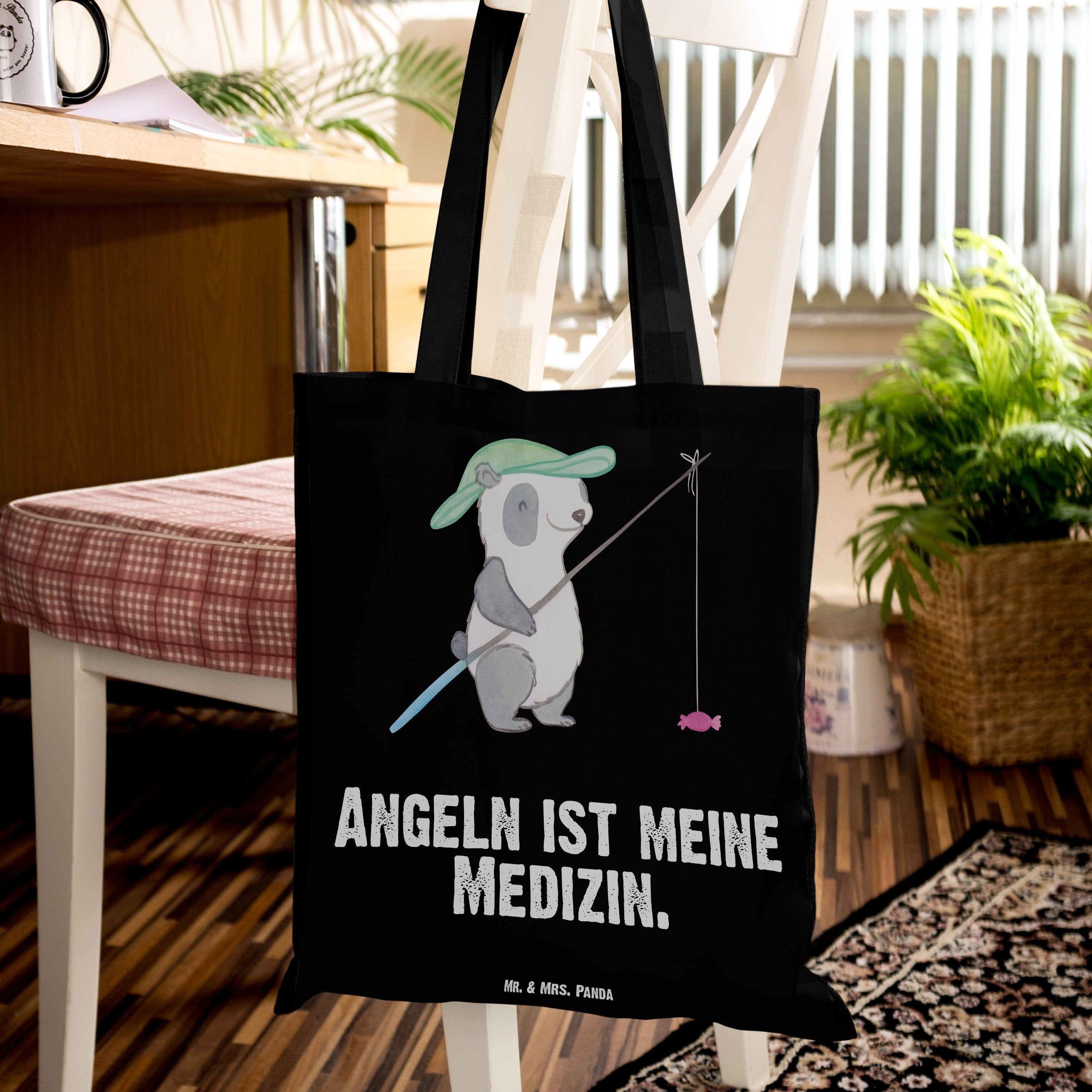 Mr. & Mrs. Tragetasche Geschenk, Beutel, Panda Sportart, - Panda Schwarz Hobbyang Medizin - Angeln (1-tlg)