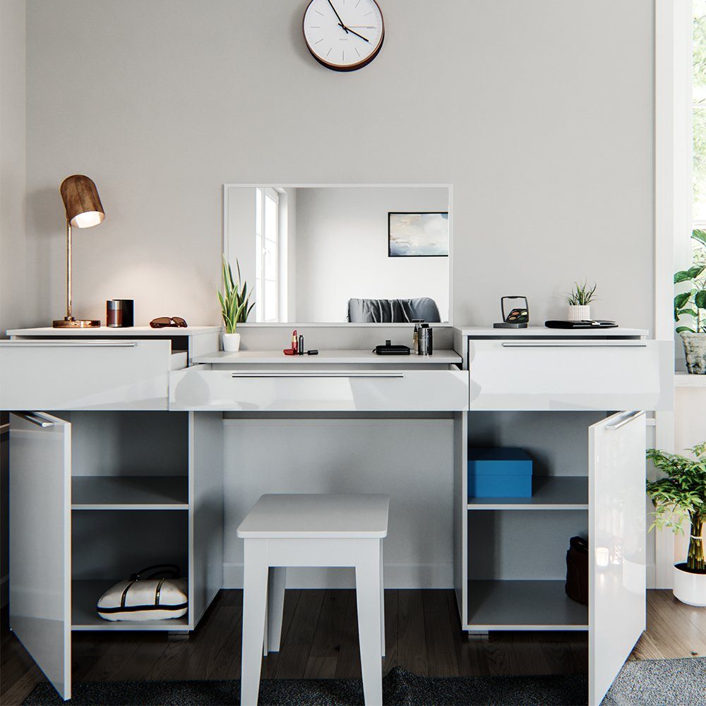 Vicco Schminktisch Lilli, Weiß Hochglanz, 190 cm günstig online kaufen