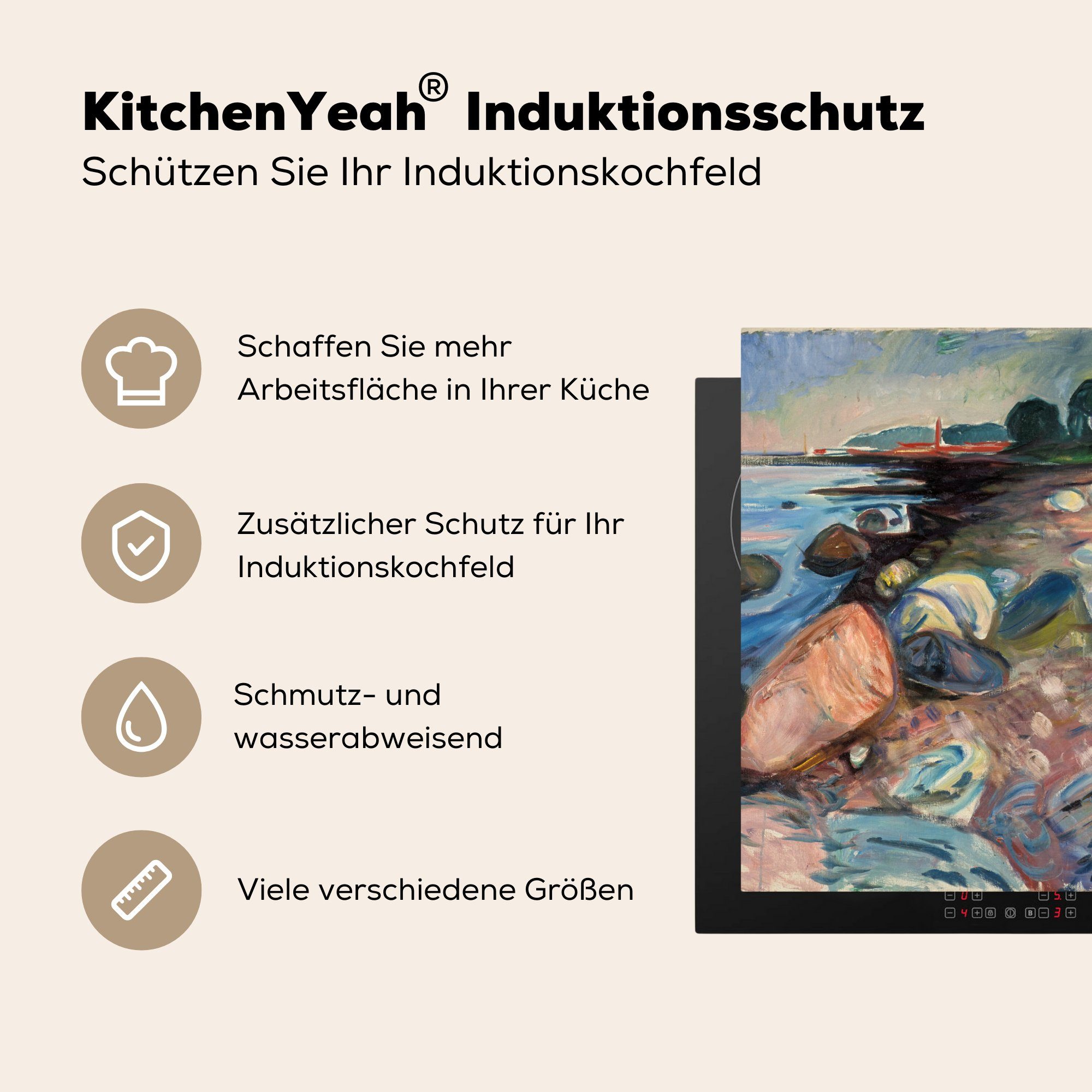 MuchoWow Herdblende-/Abdeckplatte Bank mit Munch, - rotem cm, für (1 Haus tlg), Vinyl, Ceranfeldabdeckung, Arbeitsplatte 78x78 Edvard küche