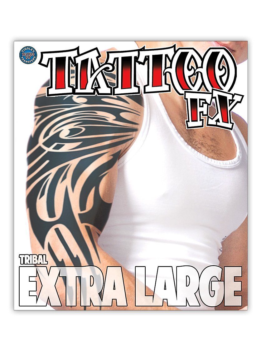 Tinsley Kostüm Tribal Klebe-Tattoo XL, Temporäres Tattoo in beeindruckend realistischer Hollywood-Qualität
