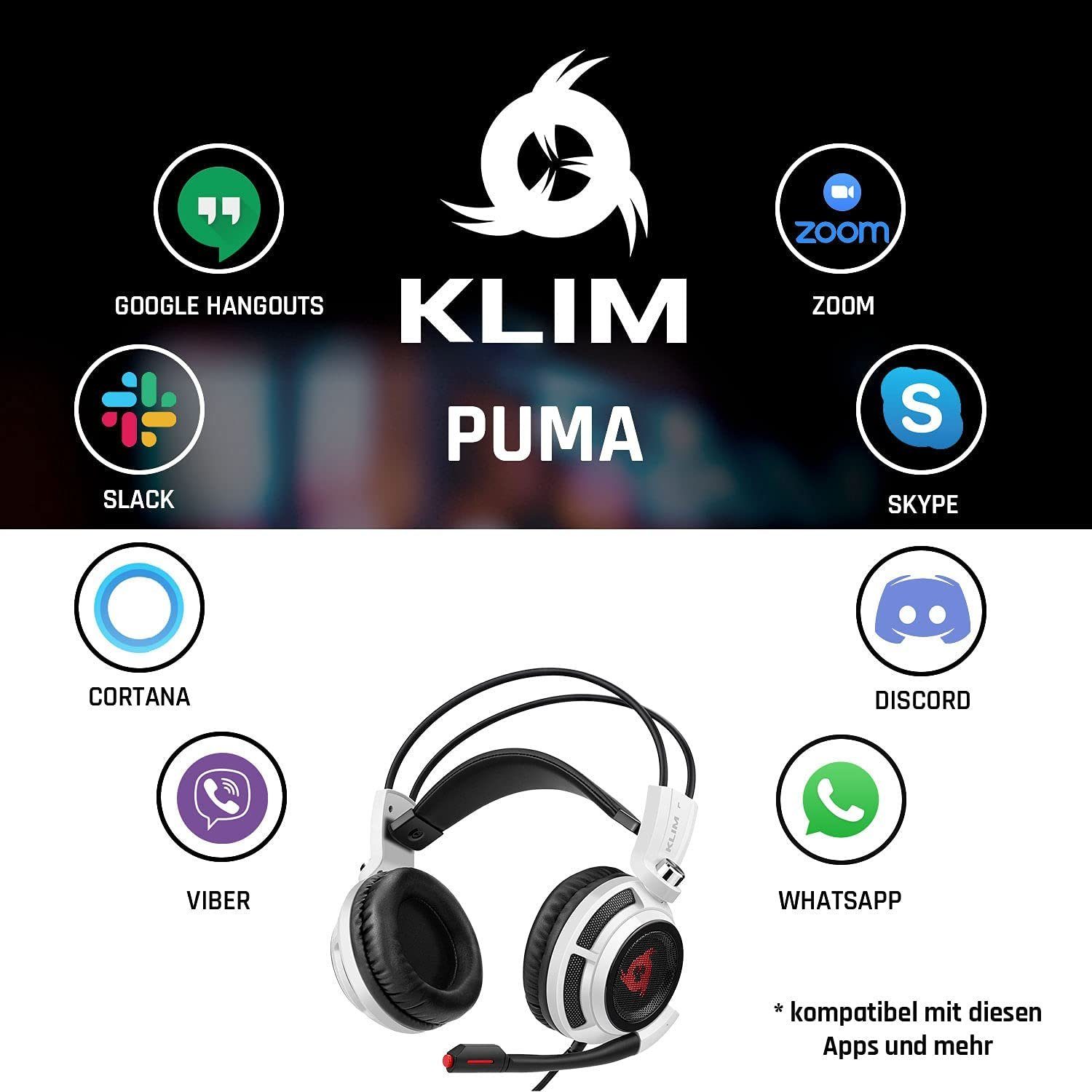 KLIM Puma Gaming-Headset PS5 mit 7.1 und (für Surround Sound) Weiß PC, PS4