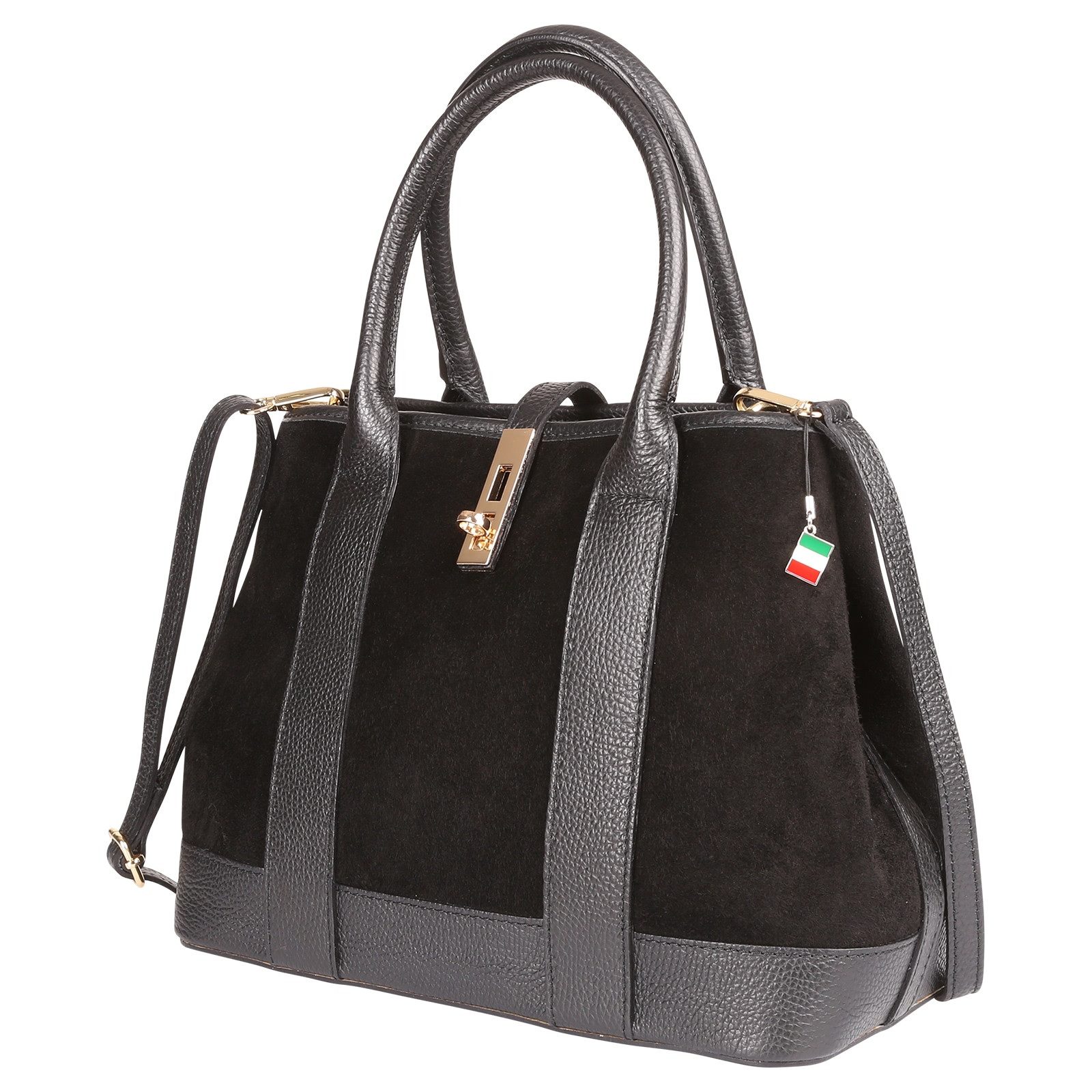 FLORENCE Schultertasche Florence Damen Leder Schultertasche (Schultertasche), Damen Schultertasche Leder, schwarz ca. 36cm x ca. 23cm hoch