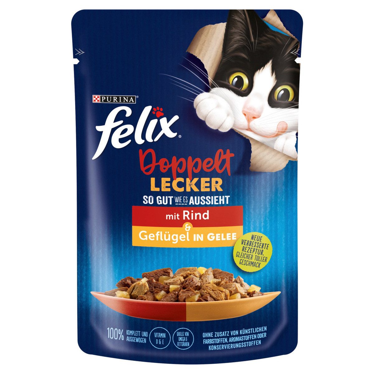 Felix So gut wie es aussieht Doppelt Lecker mit Rind & Geflügel 85 g, Nassfutter für: Katze von Felix