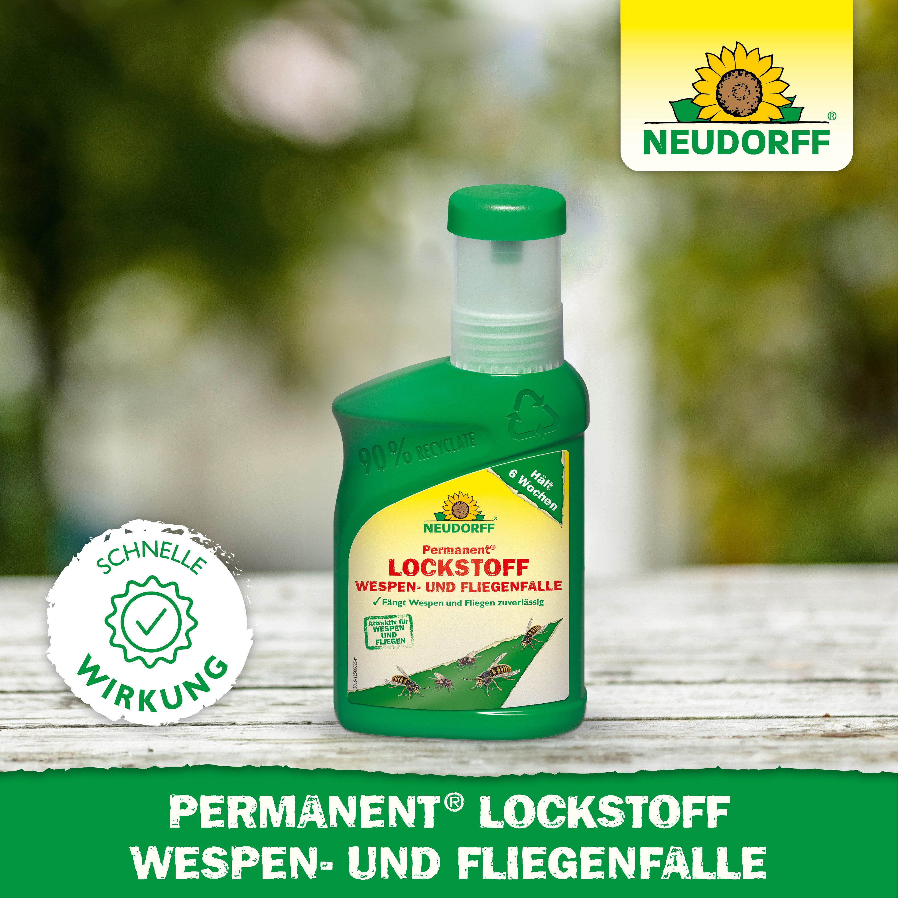 Neudorff Insektenfalle Permanent Wespen- und Fliegen Lockstation wiederverwendbar 250 ml, Ohne Insektizide, gebrauchsfertig, 6 Wochen Nutzungsdauer