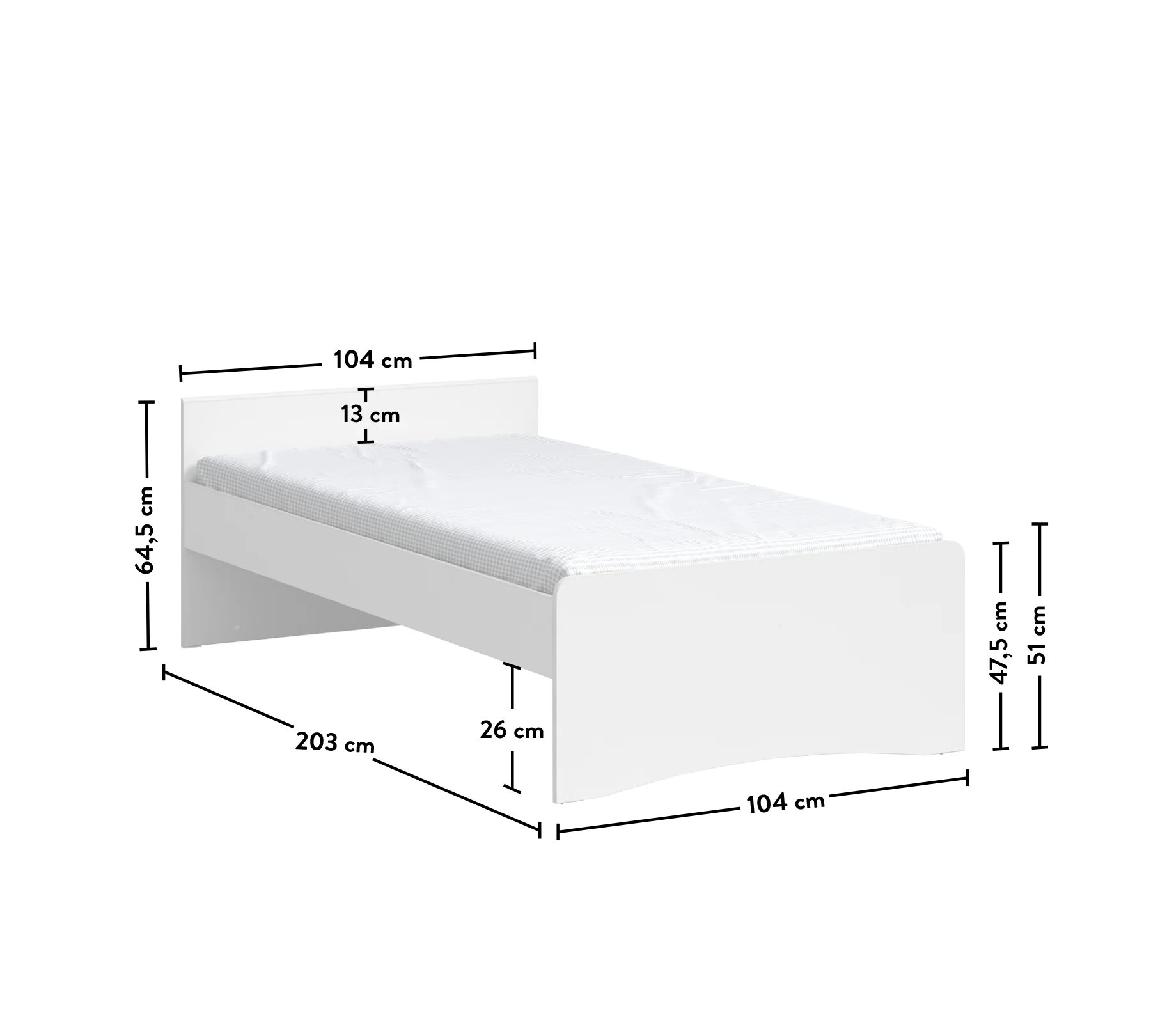 Möbel-Zeit Bett WHITE ohne Kopfteil, 100x200 - 120x200 cm, Optional mit Matratze