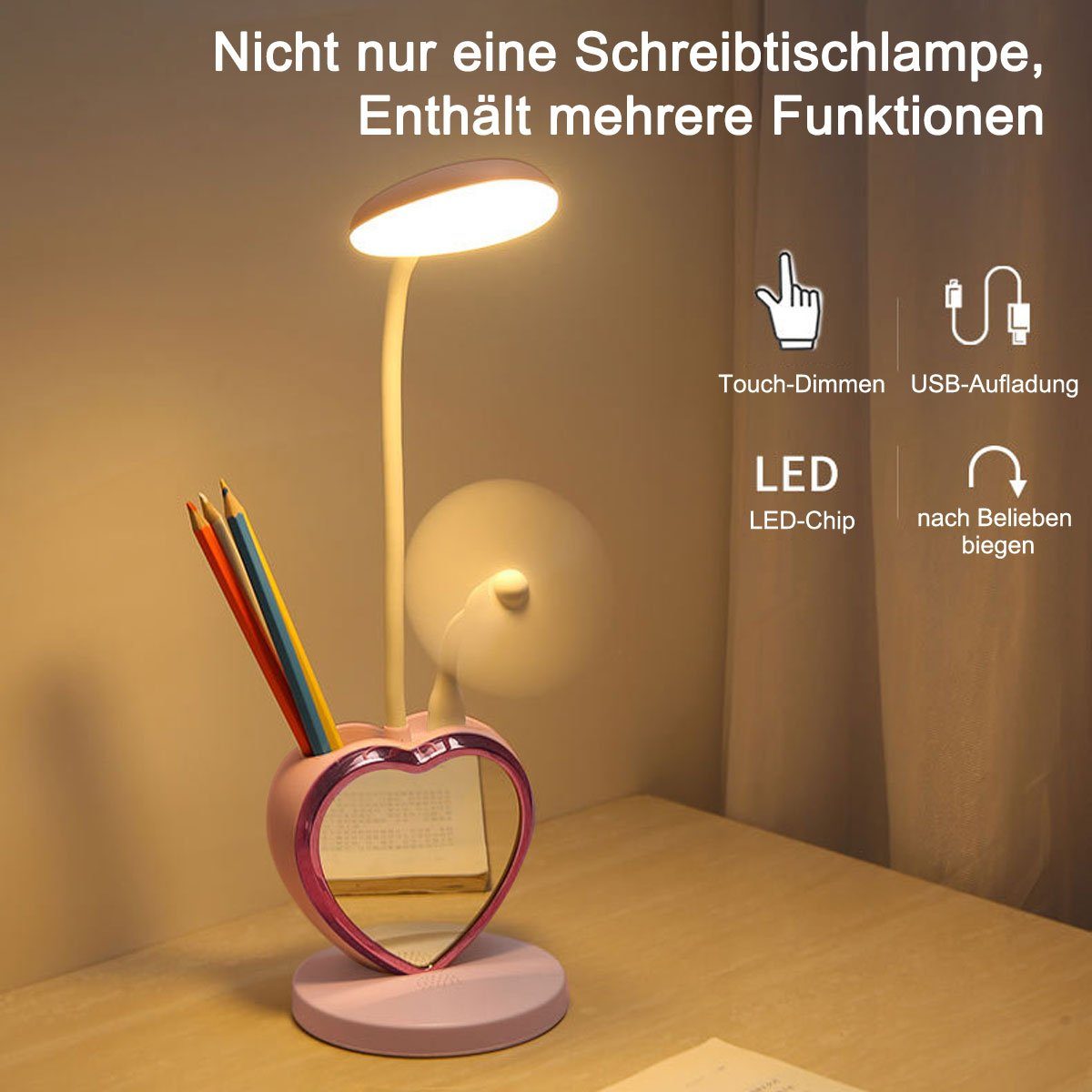 DOPWii LED Schreibtischlampe 1200mAh dimmbare Tischlampe, Pencil stufenlos Tischlampe