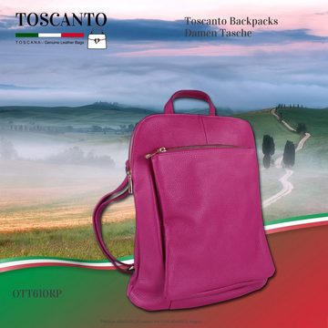 Toscanto Cityrucksack Toscanto Damen Cityrucksack Leder Tasche (Cityrucksack), Damen Cityrucksack Leder, fuchsia, pink, Größe ca. 30cm